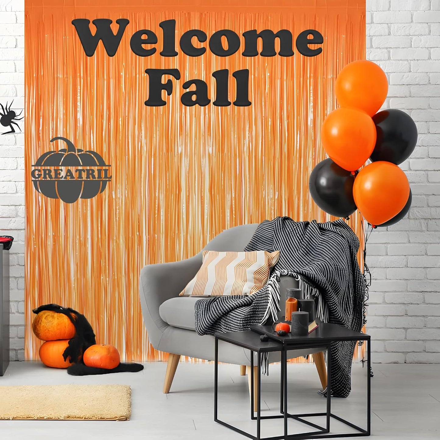 Orange Tinsel Curtain Party Backdrop - GREATRIL Foil Fringe Curtain Party Streamers for Fall/Thanksgiving Day/Birthdays/Doorway/Easter/Coco Theme/Day of The Dead Party Decorations 2 Packs