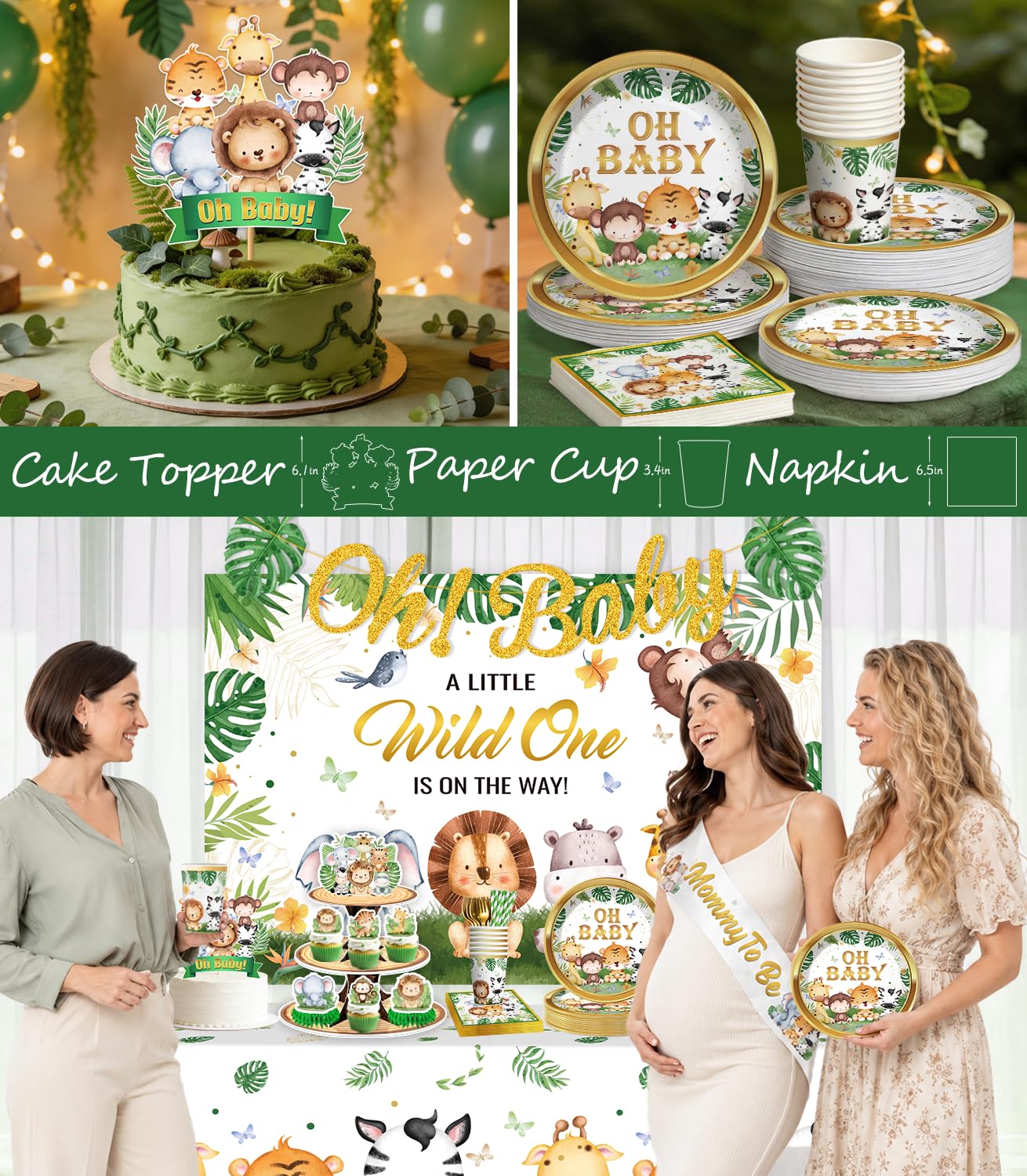 Safari Baby Shower Decorations Decorations, All-in-One Set for 30 Guests