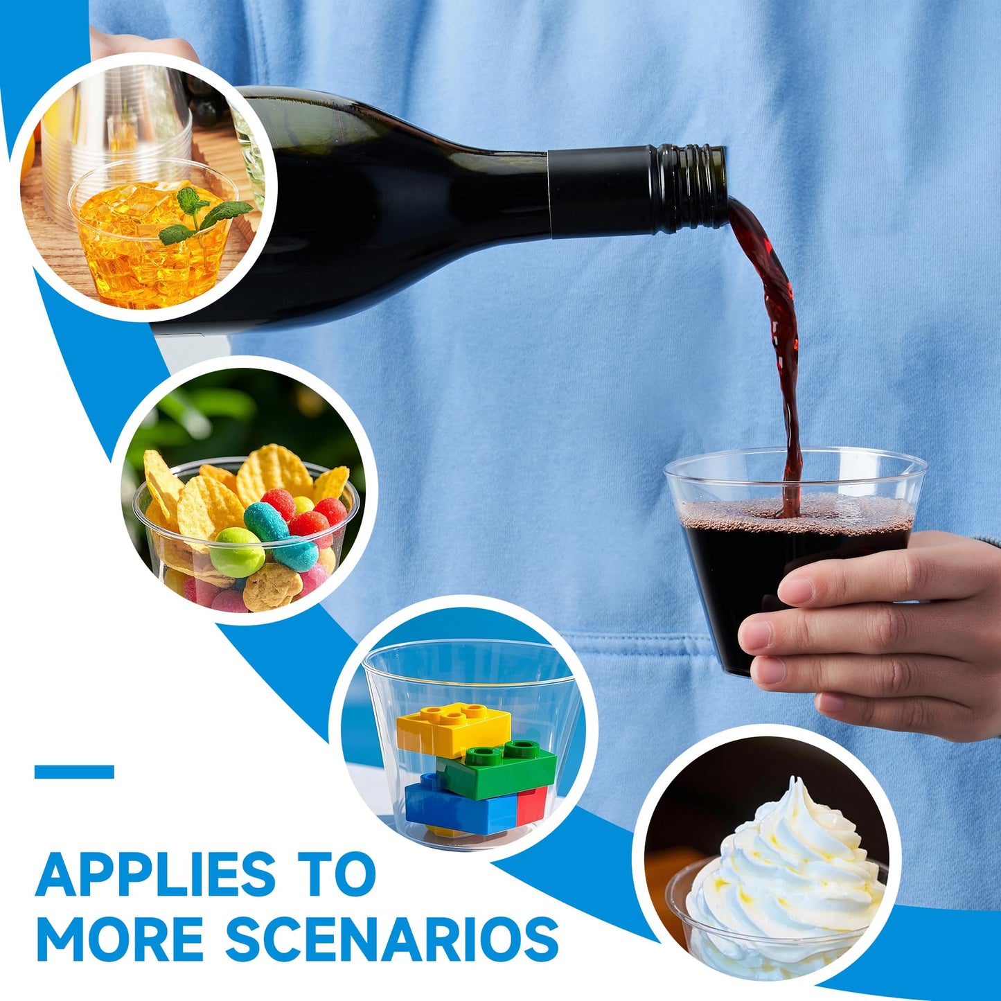 RACETOP 9 oz Clear Plastic Cups 100 packs, Disposable Plastic Party Cups Tumblers, Cocktail Cups