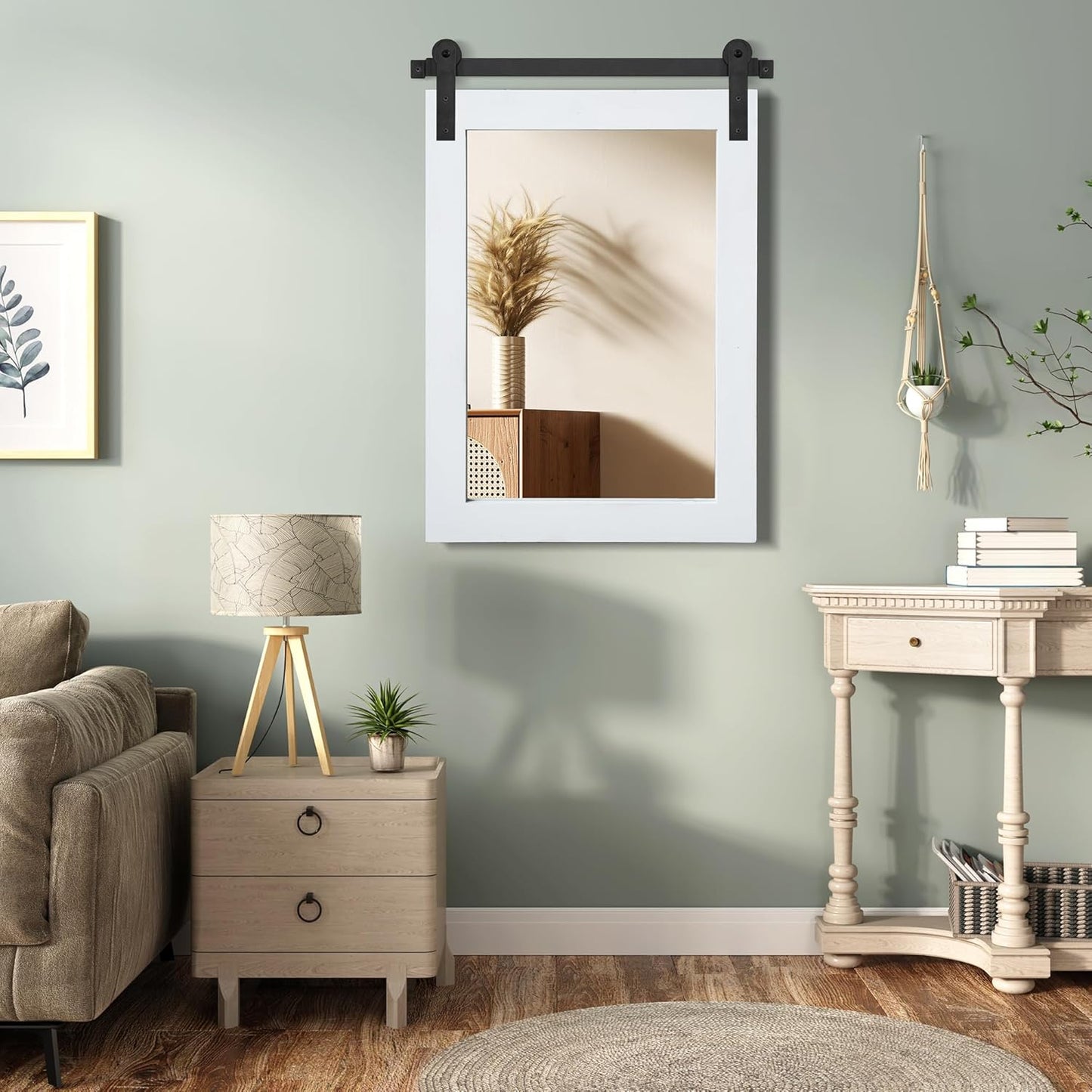 COGOOD Farmhouse Barn Door Mirror - 25 x 38 Rustic Bathroom Mirror for Living Room, Entryway, Vanity Wall Decor (Pure White)