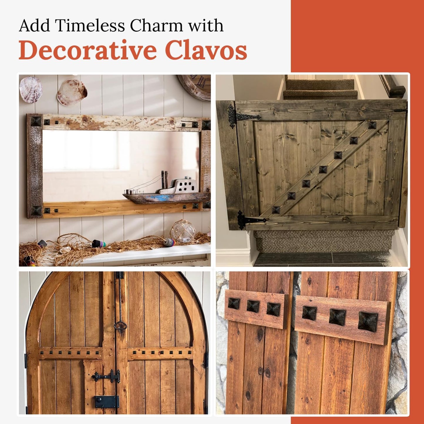 25 Pack 2" Square Head Iron Clavos Decorative Nails – Sealed Unfinished – Handmade Rustic Square Fasteners for Farmhouse Shutters, Barn Doors, Shutters, and Gates – Ornamental Wood Accent