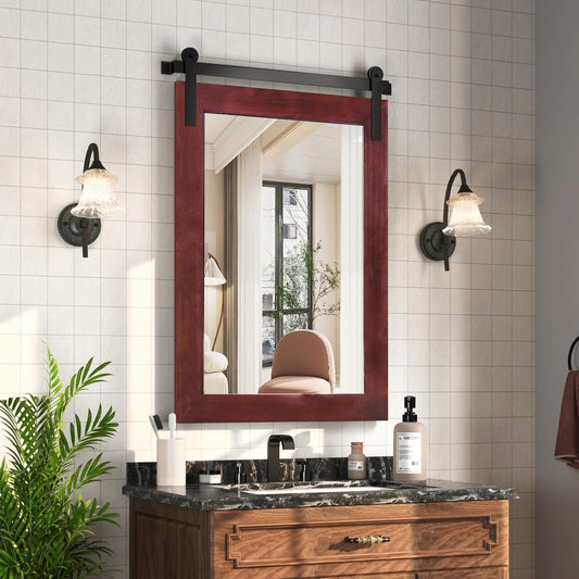 COGOOD Farmhouse Barn Door Mirror - 25 x 38 Rustic Bathroom Mirror for Living Room, Entryway, Vanity Wall Decor (Espresso)