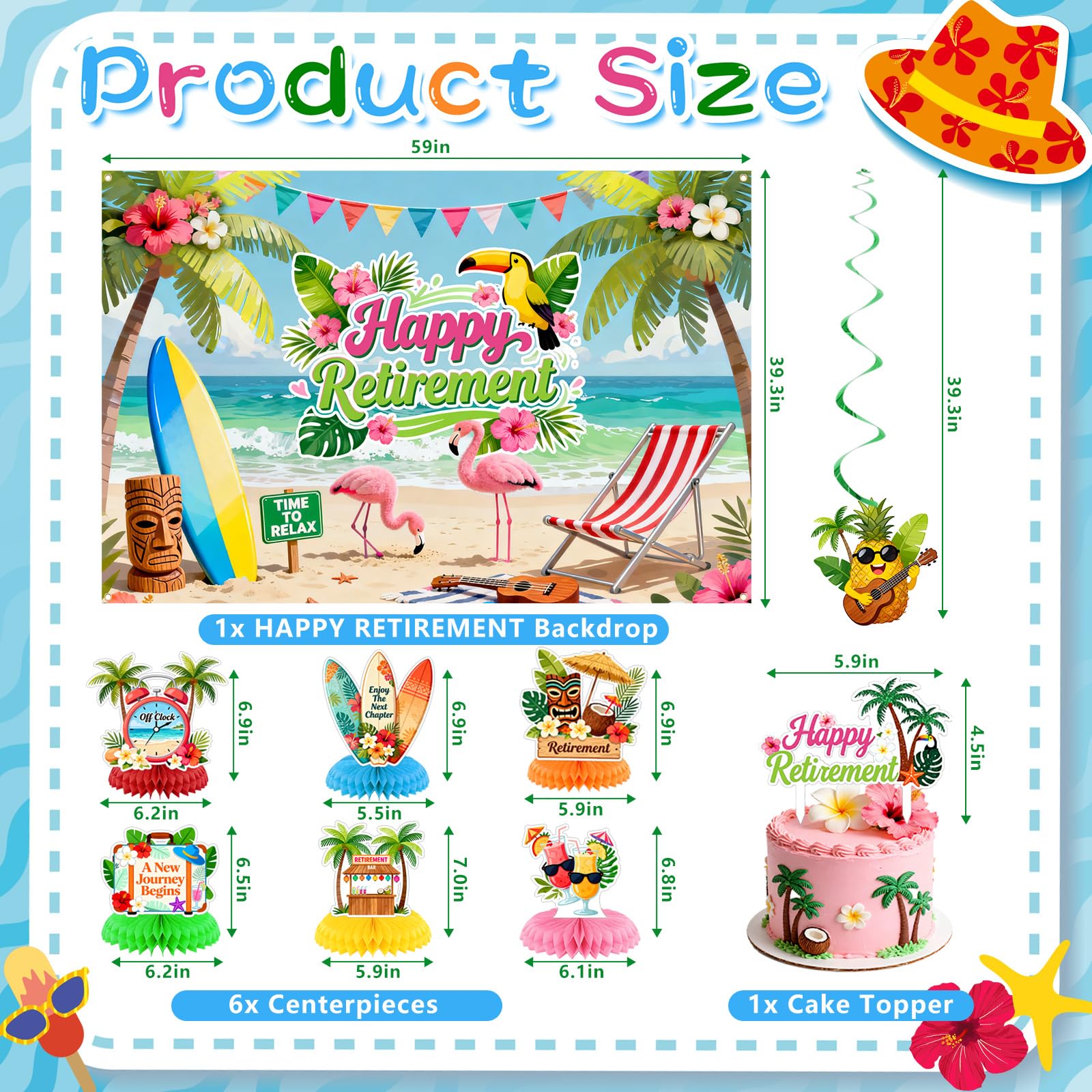 Hawaiian Retirement Party Decorations for Men Women Tropical