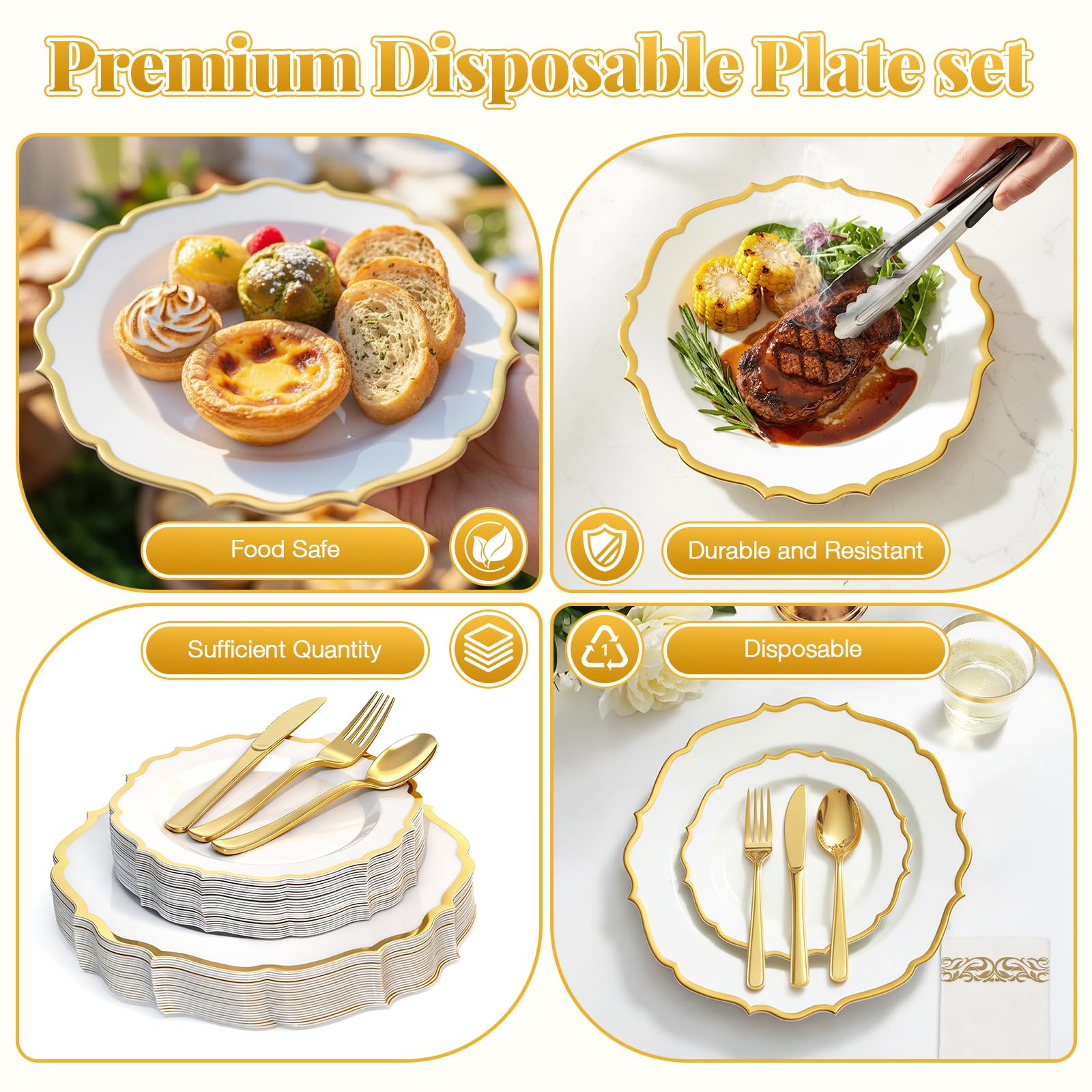 Glowserve 175 Piece Disposable Plastic Plates Dinnerware Set for 25 Guests