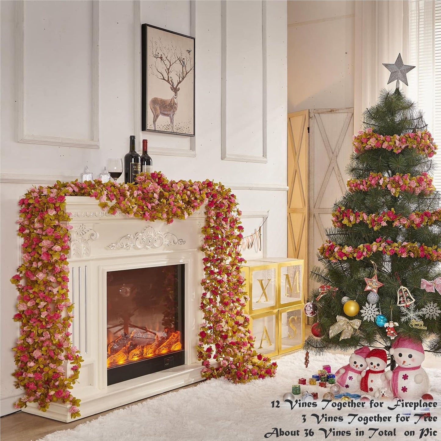 8 Pcs x 8.2 ft Flower Garland Artificial Rose Vine Flowers with Green Leaves Hanging Fake Roses Vine for Room Party Home Wedding Birthday Christmas Wall Arch Decor, Fall Purple Flower