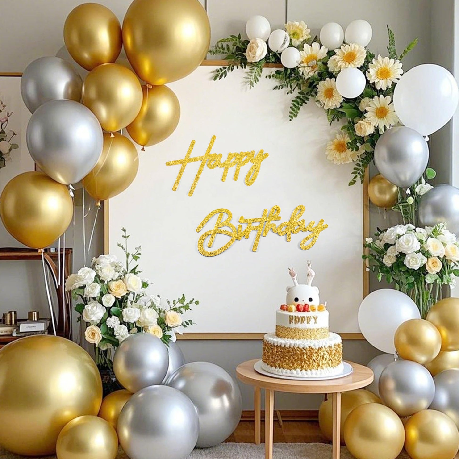 CANREVEL Happy Birthday Sign for Backdrop, Birthday Banner Glitter Gold