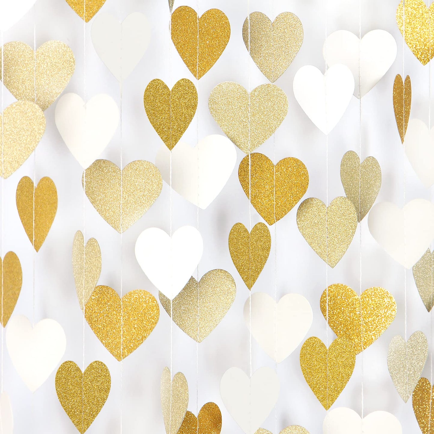 White-Gold Champagne Party-Decorations Heart Streamers Garland - 52Ft Christmas Wedding Engagement