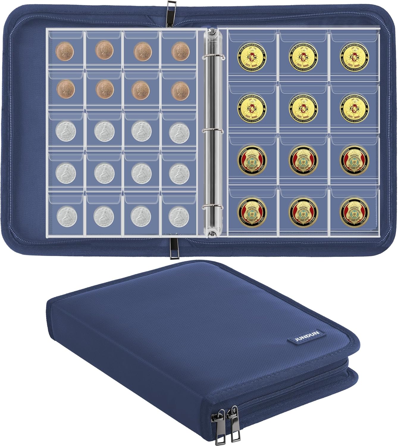 Coin Collection Book for Collector,260 Pockets Fireproof Coin Collection Holder Album,Coin Collection Organizer Storage Box Case Album for 20/25/ 27/30/ 38mm Coins,Blue