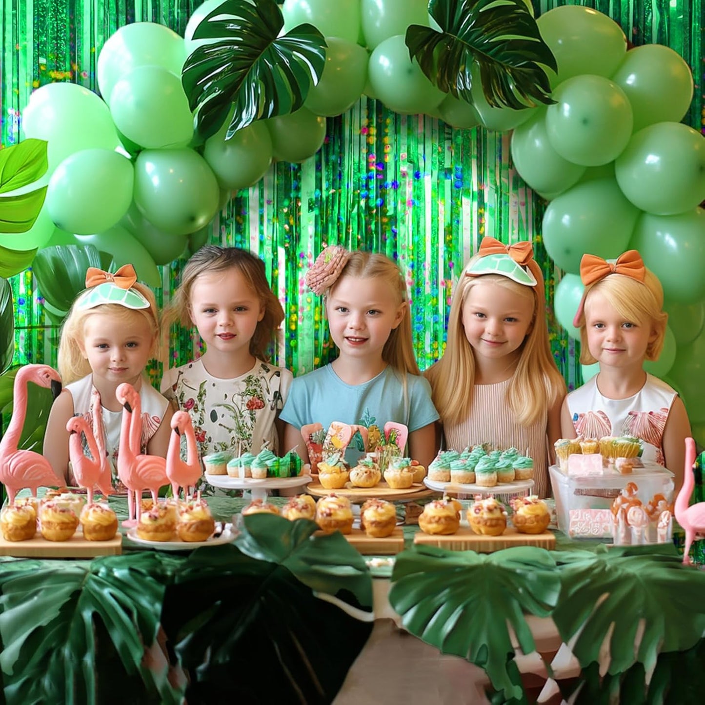 4 Packs Green Foil Fringe Curtain, Green Glitter Metallic Tinsel Backdrop for Birthday, Wedding, Baby Shower, Halloween, Christmas, Hawaiian Luau, Football, Dinosaur Jungle Party Decorations Supplies