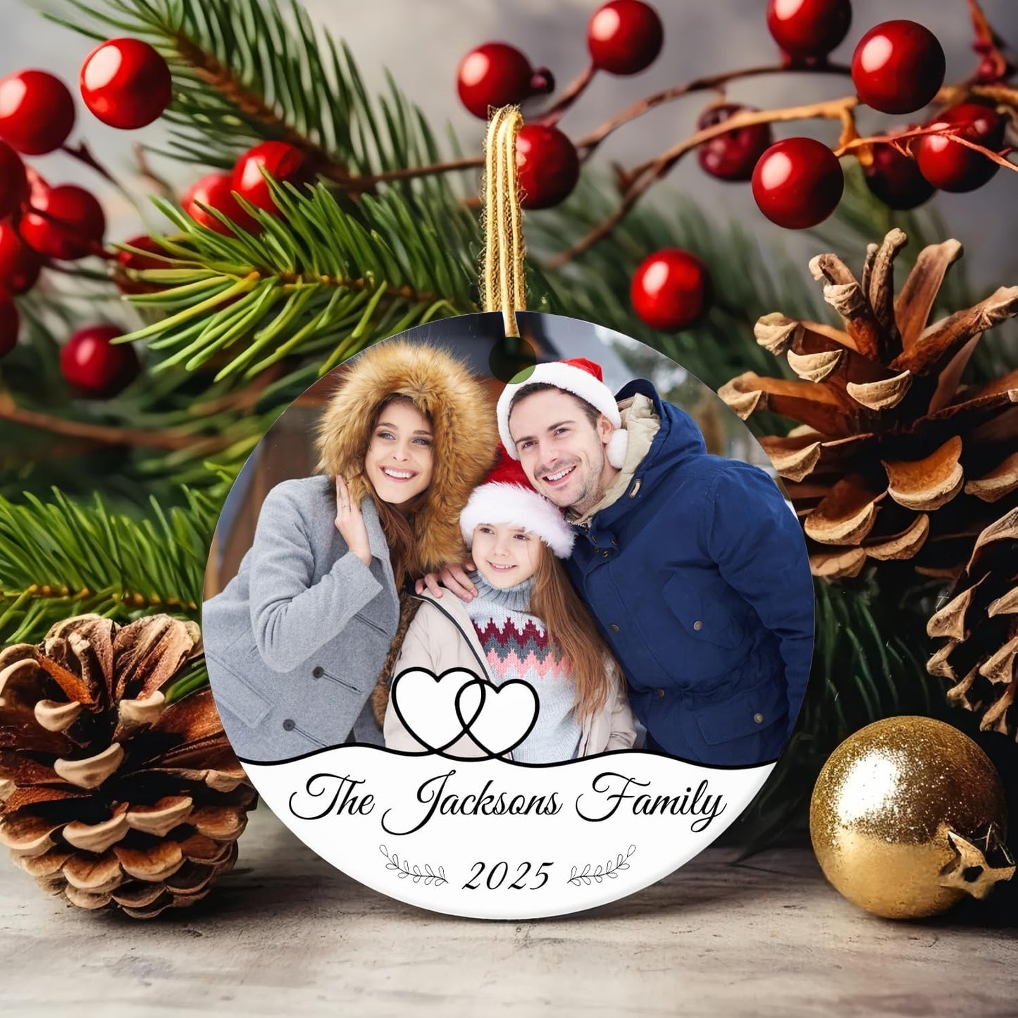 Personalized Family Ornaments for Christmas, Custom Ceramic Christmas Ornaments with Photo and Text, Wedding Gifts for Couples, Husband, Wife