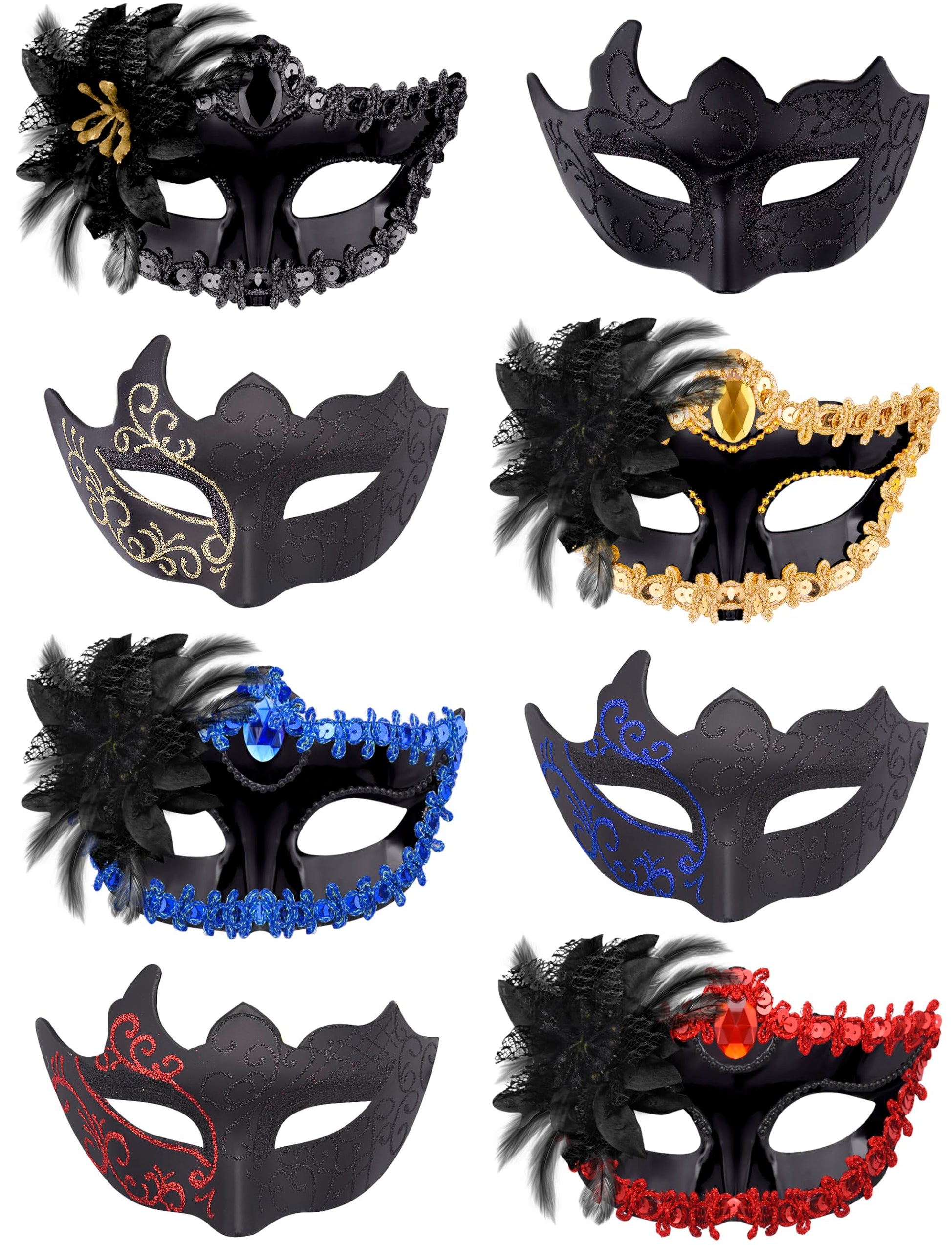 SIQUK 8 Pieces Couple Masquerade Mask Set Venetian Party Masks Mardi Gras Mask Costume Masks for