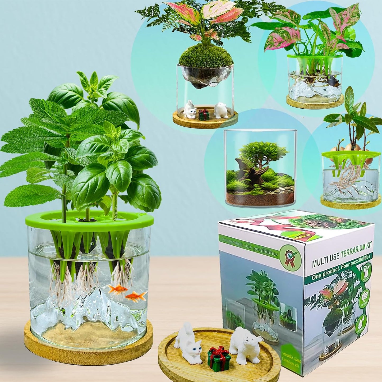Versatile Plant Propagation Station Vase Hydroponic Planter Pot,Glass Plant Terrarium Kit,Fresh Indoor Herb Garden Kit| Christmas Birthday Gift for Gardener Women Mom Garden Lover | Home Office Decor