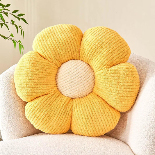 Flower Throw Pillow, Soft Yellow 17.7" Shaped Floor Pillow for Home Decor, Cute Aesthetic Plush Decorative Pillows for Bed, Sofa, Couch