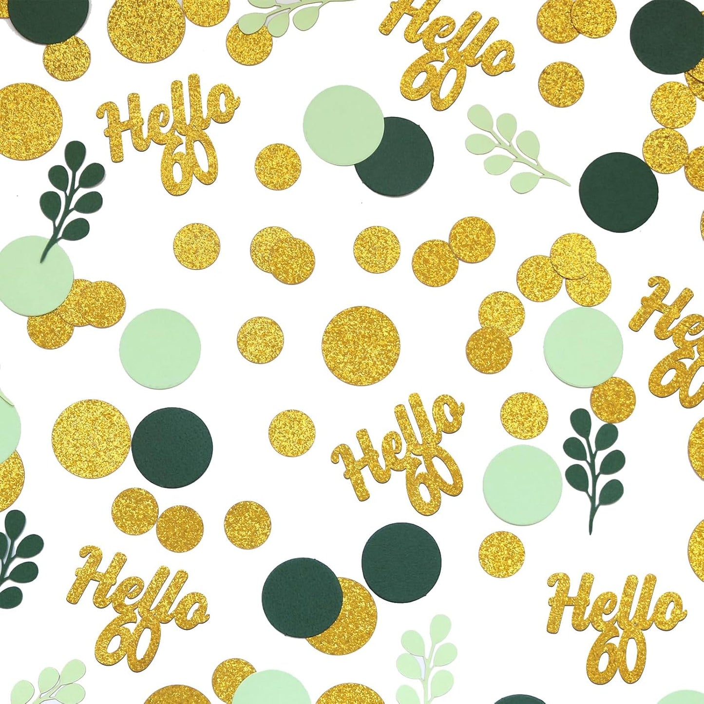 300PC Gold Glitter and Sage Green Happy 60th Birthday Decorations for Men/Woman Greenery 60th Birthday Confetti for Table Sixty Party Decor Supplies