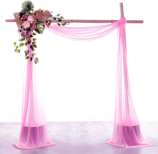 VDS Pack of 3 Panel (30 Inch X 20 Feet) Wedding Arch Draping Fabric Sheer Chiffon Fabric Drapery for Wedding Ceremony Reception Swag Backdrop Canopy Chuppah ARBO Altars Decoration (Bubblegum)