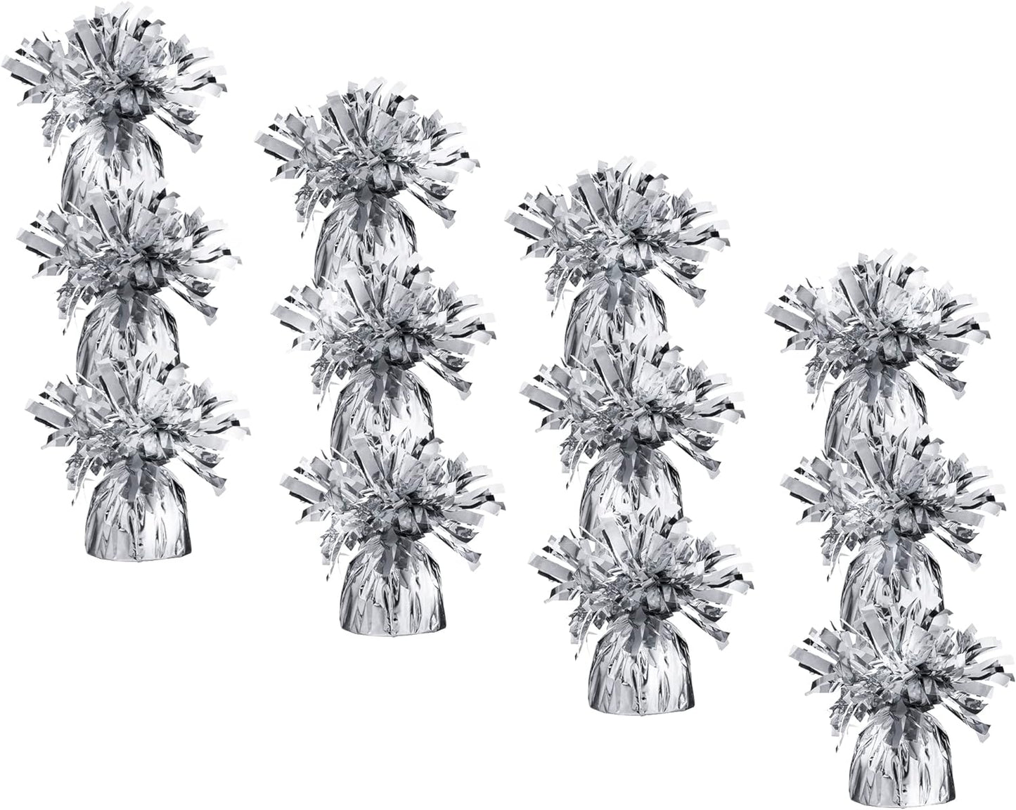 Silver Balloon Weights - Bulk Pack of 72 Heavy Metallic Foil Anchor Weights for Helium Balloons - 4.8'' Base for Bouquet Table Centerpieces & Cluster Floor Party Decorations