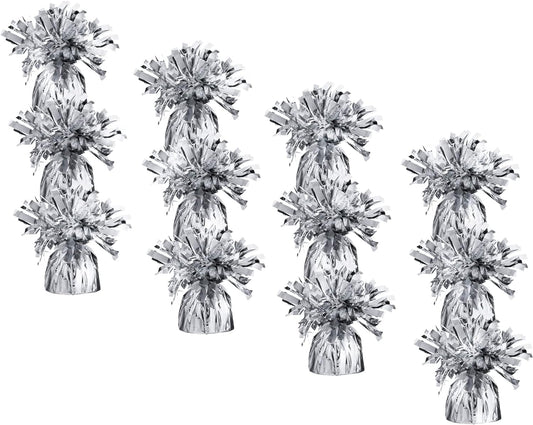 Silver Balloon Weights - Bulk Pack of 72 Heavy Metallic Foil Anchor Weights for Helium Balloons - 4.8'' Base for Bouquet Table Centerpieces & Cluster Floor Party Decorations