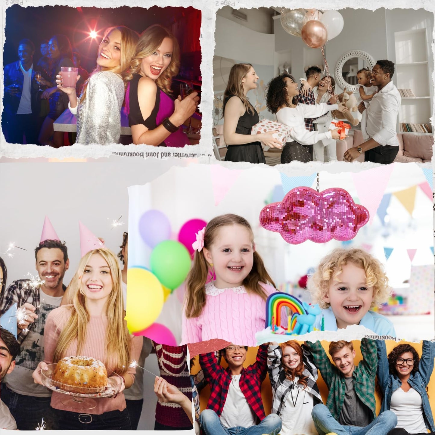 Pink Disco Ball Cloud Shaped, Hanging Disco Decor for Party,Room,Home, Retro Reflective Mirror Ball with Chain, Disco Ornaments, Design Patent