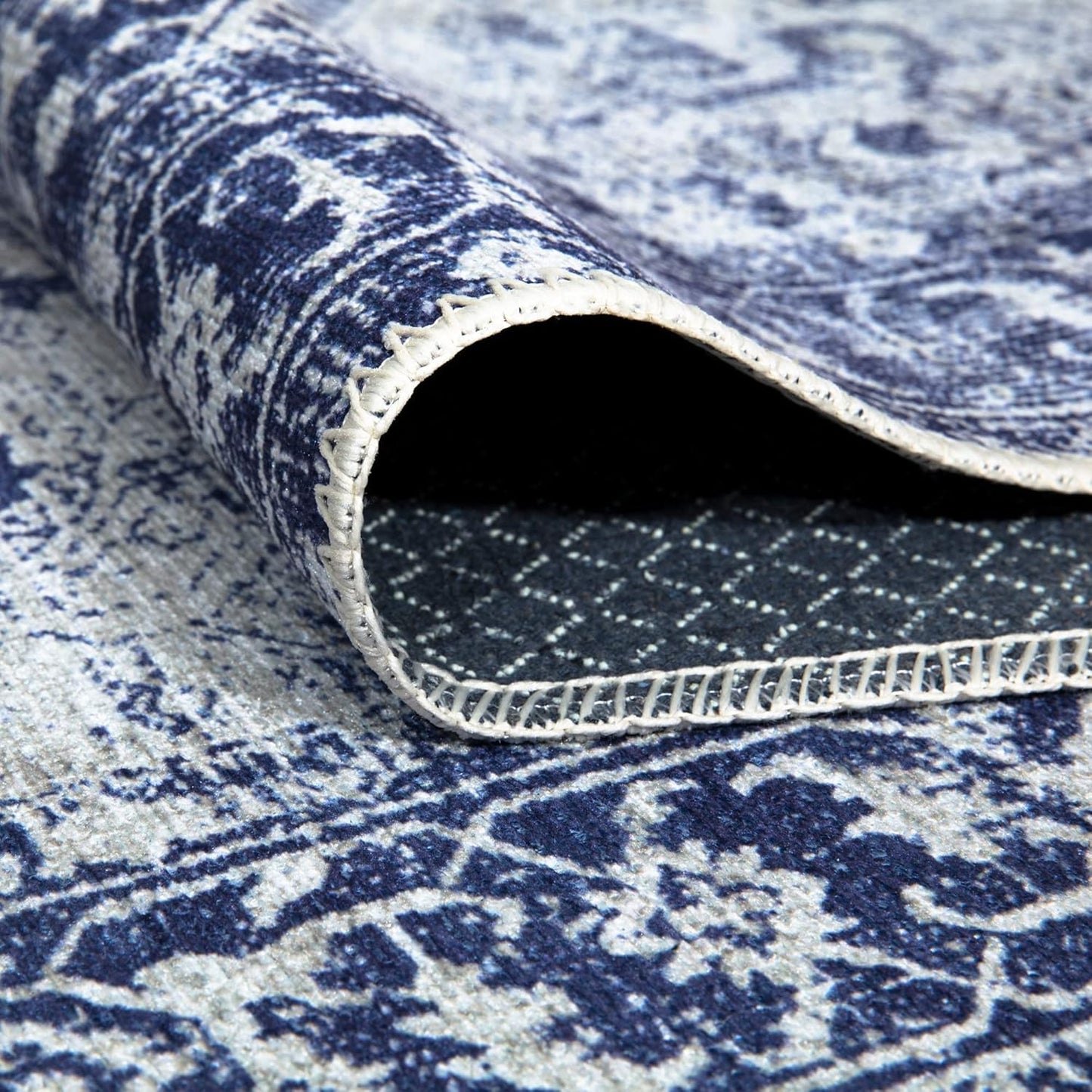 Bloom Rugs Washable Non-Slip 10 ft Runner - Blue/Ivory Traditional Runner for Entryway, Hallway, Bathroom, and Kitchen - Exact Size: 2.5' x 10'