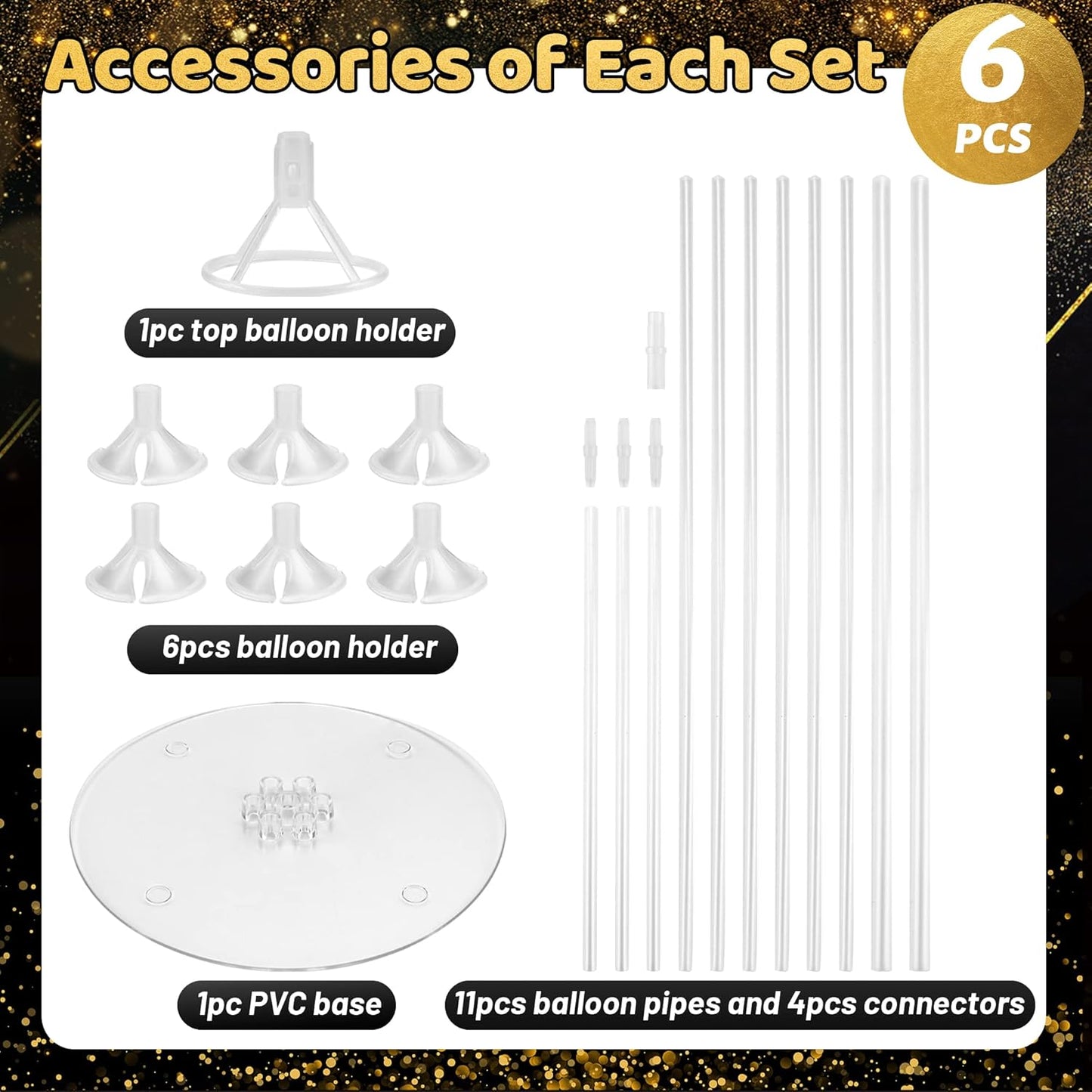 JOYYPOP 6 Sets Balloon Stand Kit, Balloon Sticks with Base Birthday Graduation Party Decorations Wedding