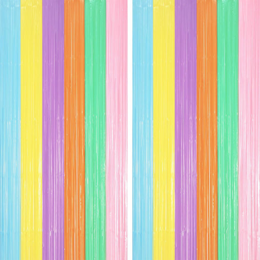 2 Pack Pastel Rainbow Foil Fringe Backdrop Curtains, Tinsel Streamers Party Decorations, Fringe Backdrop, Door Shimmer for Baby Shower or Birthday Party