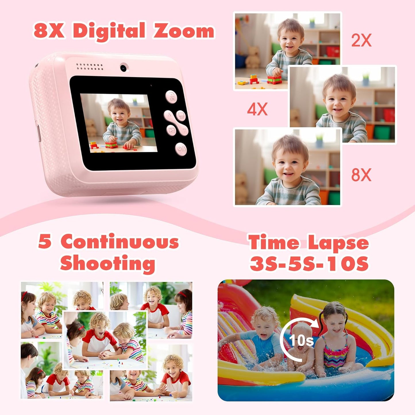 Kids Camera Instant Photo Printing,HD Digital Video dual Cameras for Toddler,Kids Digital Camera That Print Photos Christmas Birthday Gifts for Boys and Girls with 32GB SD & 3 Rolls Print Paper (Pink)
