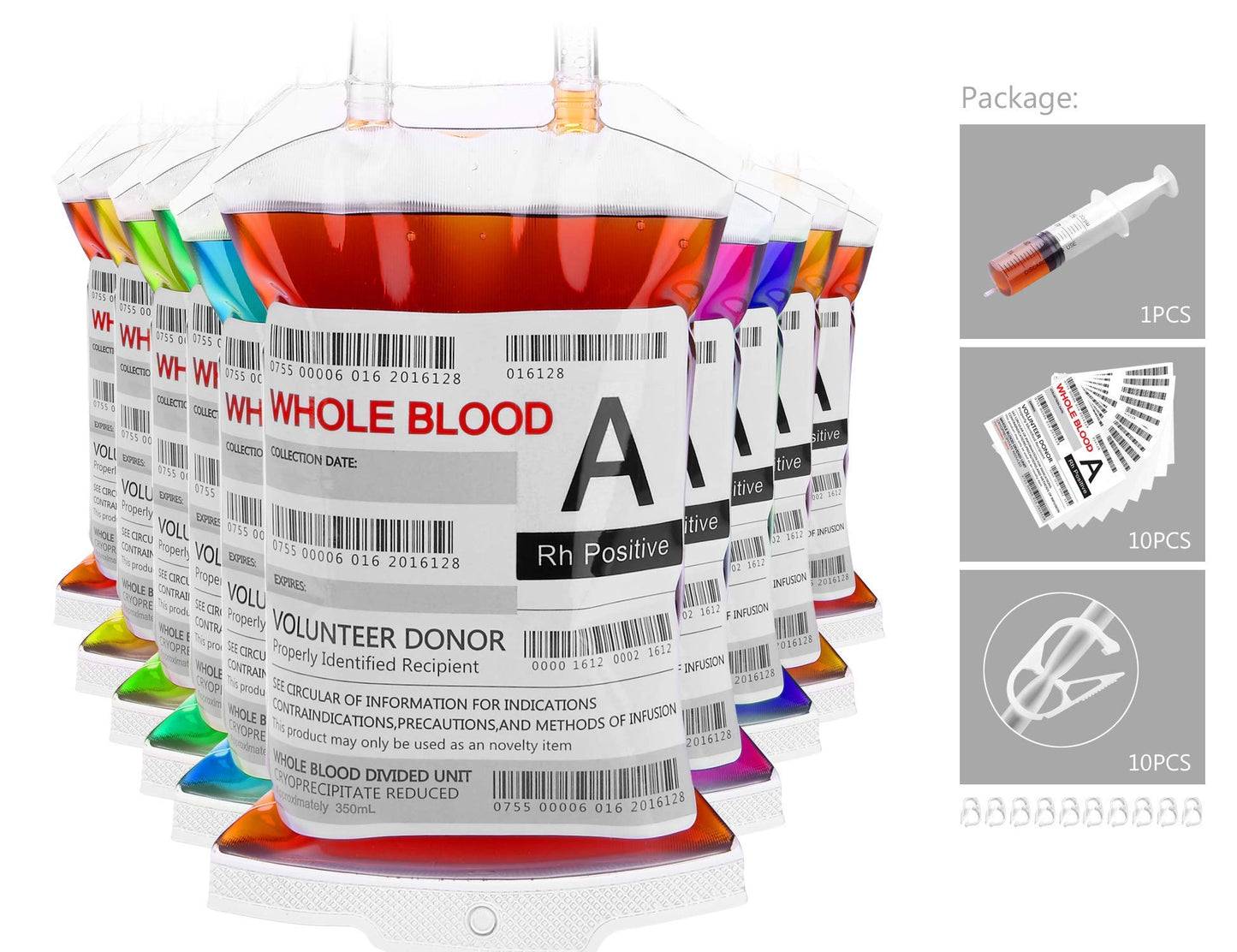 WYNK 10 Pack Blood Bags for Drinks, IV Bags for Drinks, Halloween Party Set