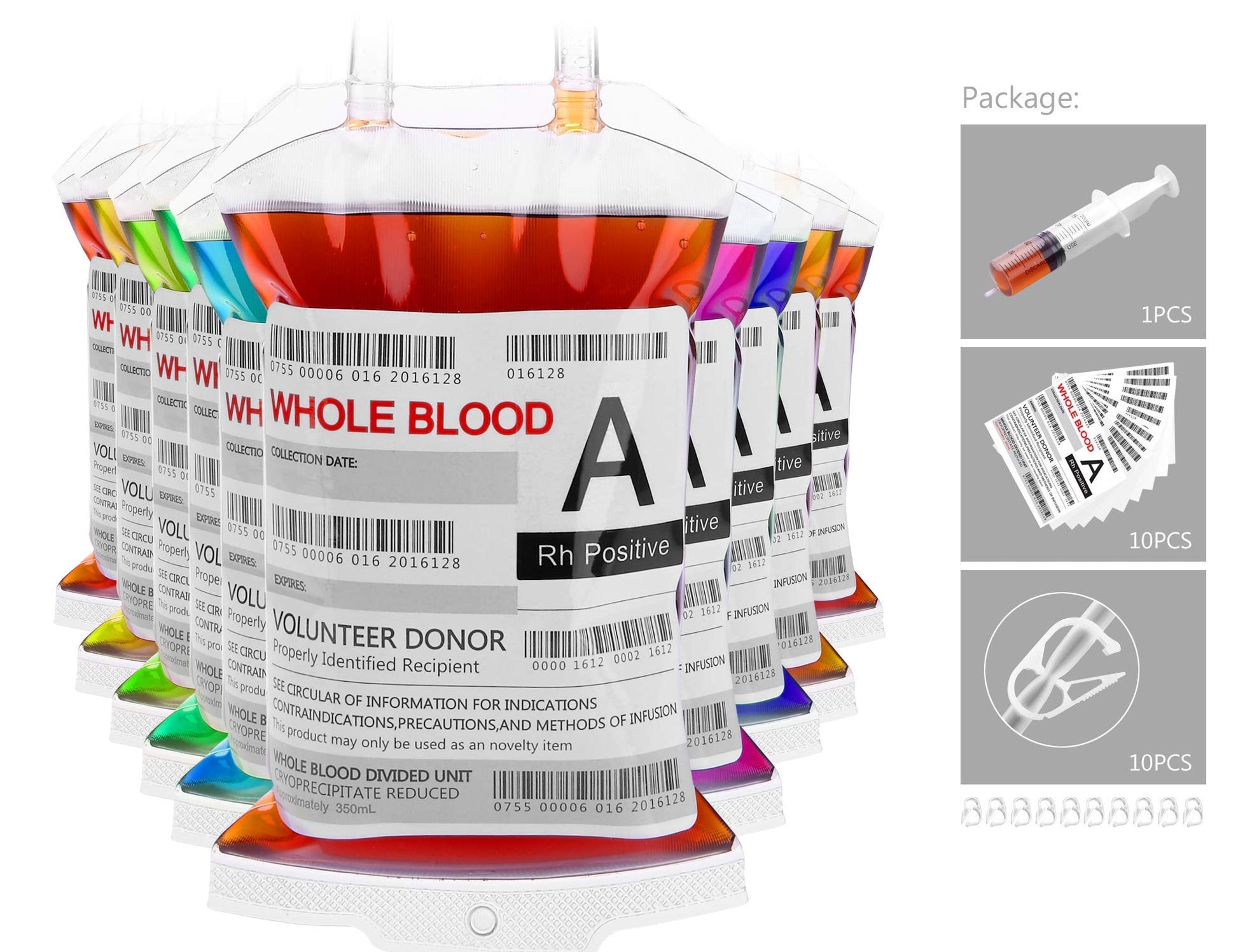 WYNK 10 Pack Blood Bags for Drinks, IV Bags for Drinks, Halloween Party Set