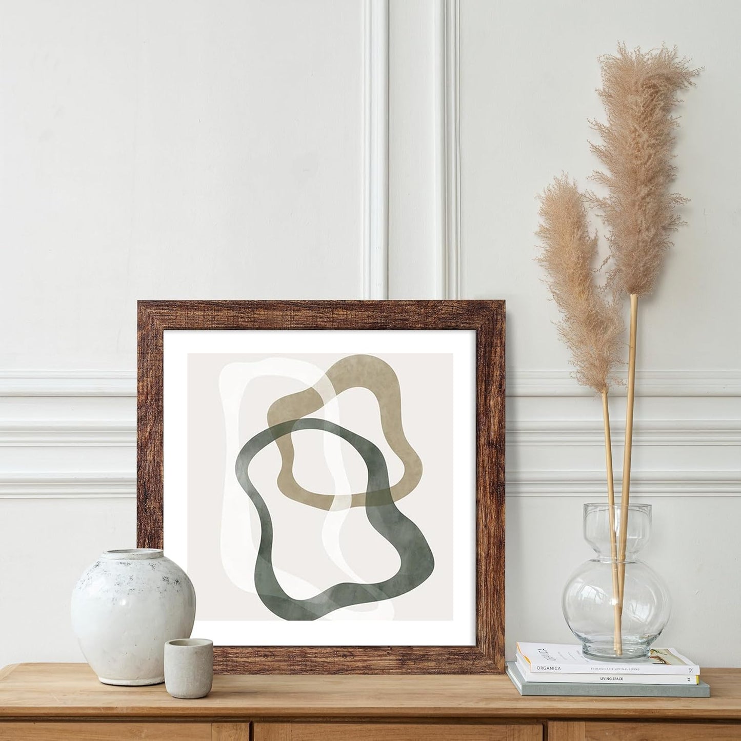 12x12 Picture Frame Set of 2, Rustic Brown Wood Frame with Glass Collage Frame, Display Pictures 4-4x6 With Mat or 12 x 12 Without Mat,Square Photo Frames Collage for Wall Hanging or Tabletop