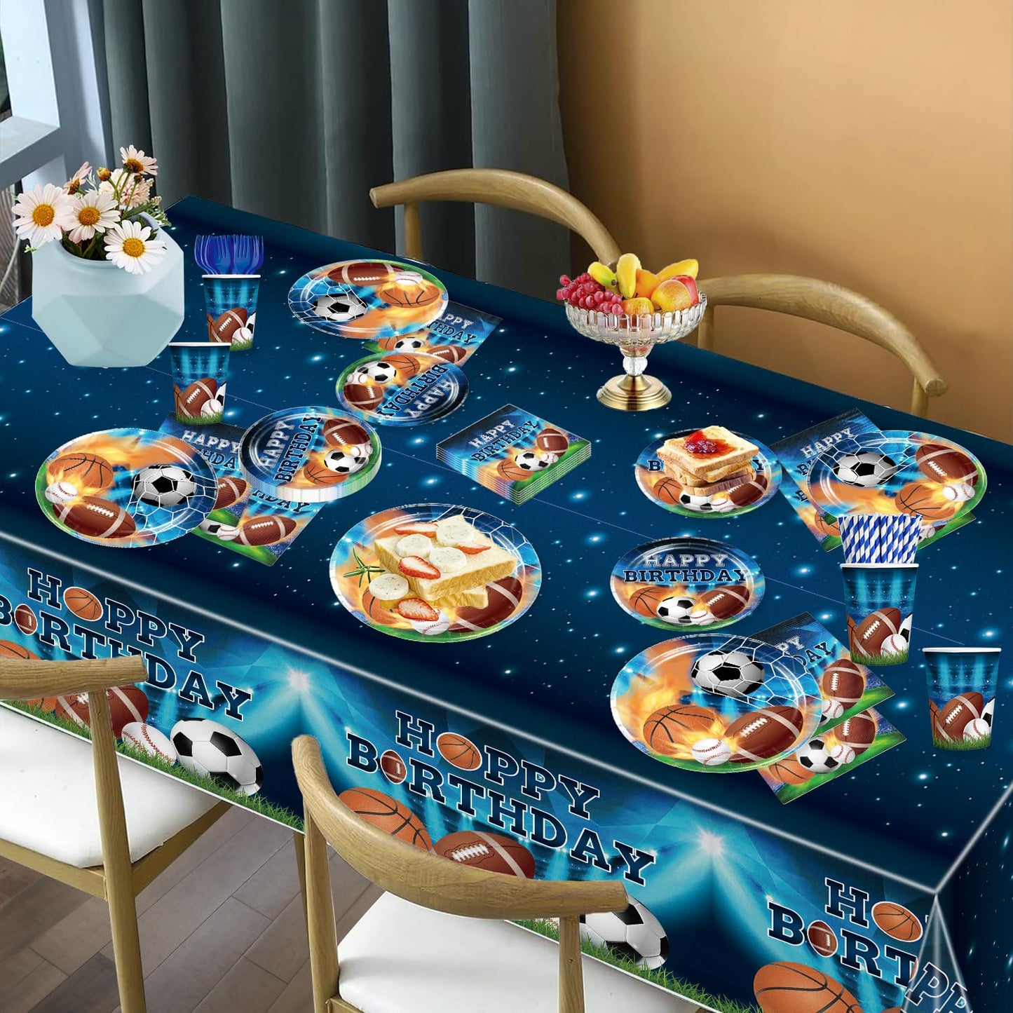 222Pcs Sports Birthday Party Decorations Tableware Set, 25 Serves