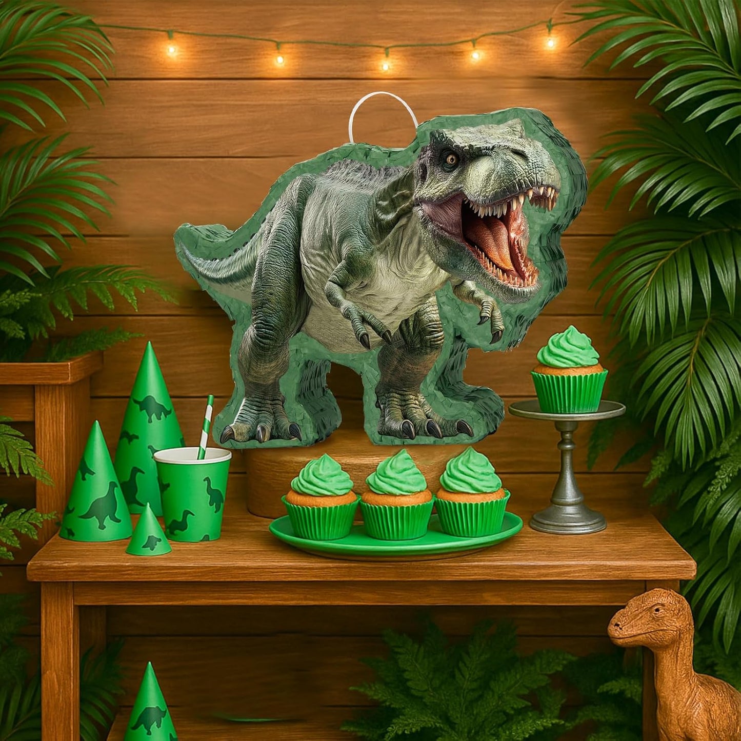 WERNNSAI Dinosaur Piñata - Jungle Dinosaur Piñata Bundle with Blindfold and Bat for Kids Boys Jungle Dinosaur World Birthday Party Decorations Family Games Dino Theme Party Supplies