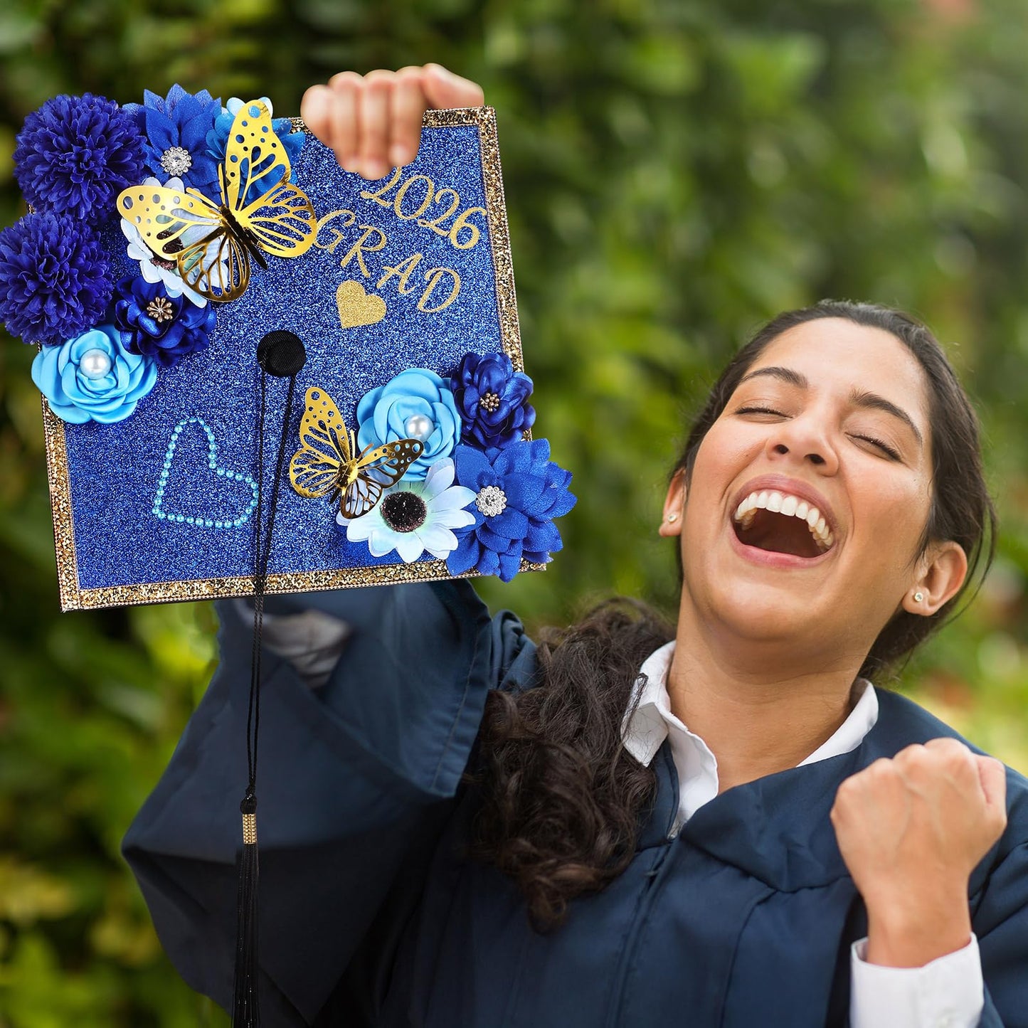 Wavwavw 43 PCS DIY Graduation Cap Decorations Kit, Grad Cap Decorations Included Faux Flowers 3D