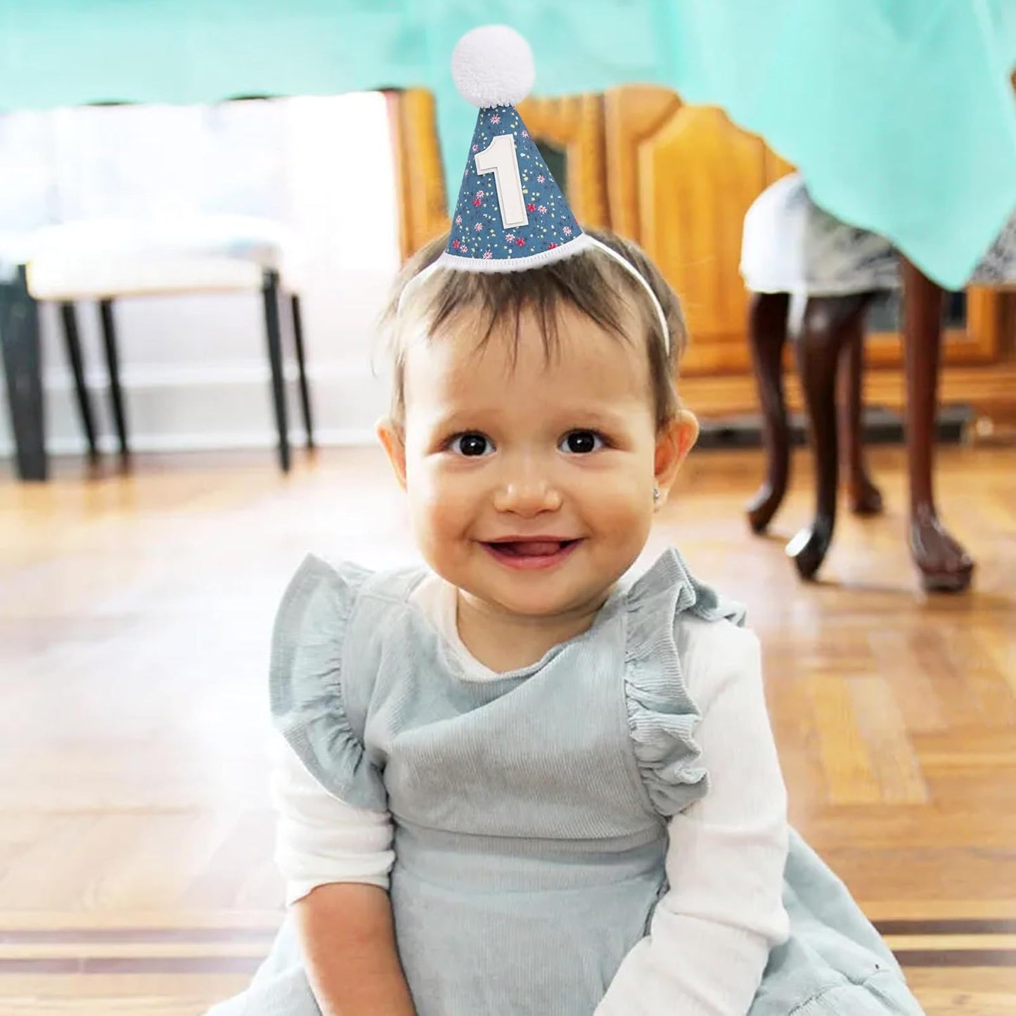 WAUAO Floral 1st Birthday Hat - Colorful Flower Cone Hat for Girls & Boys, First Birthday Crown, Party Photo Prop