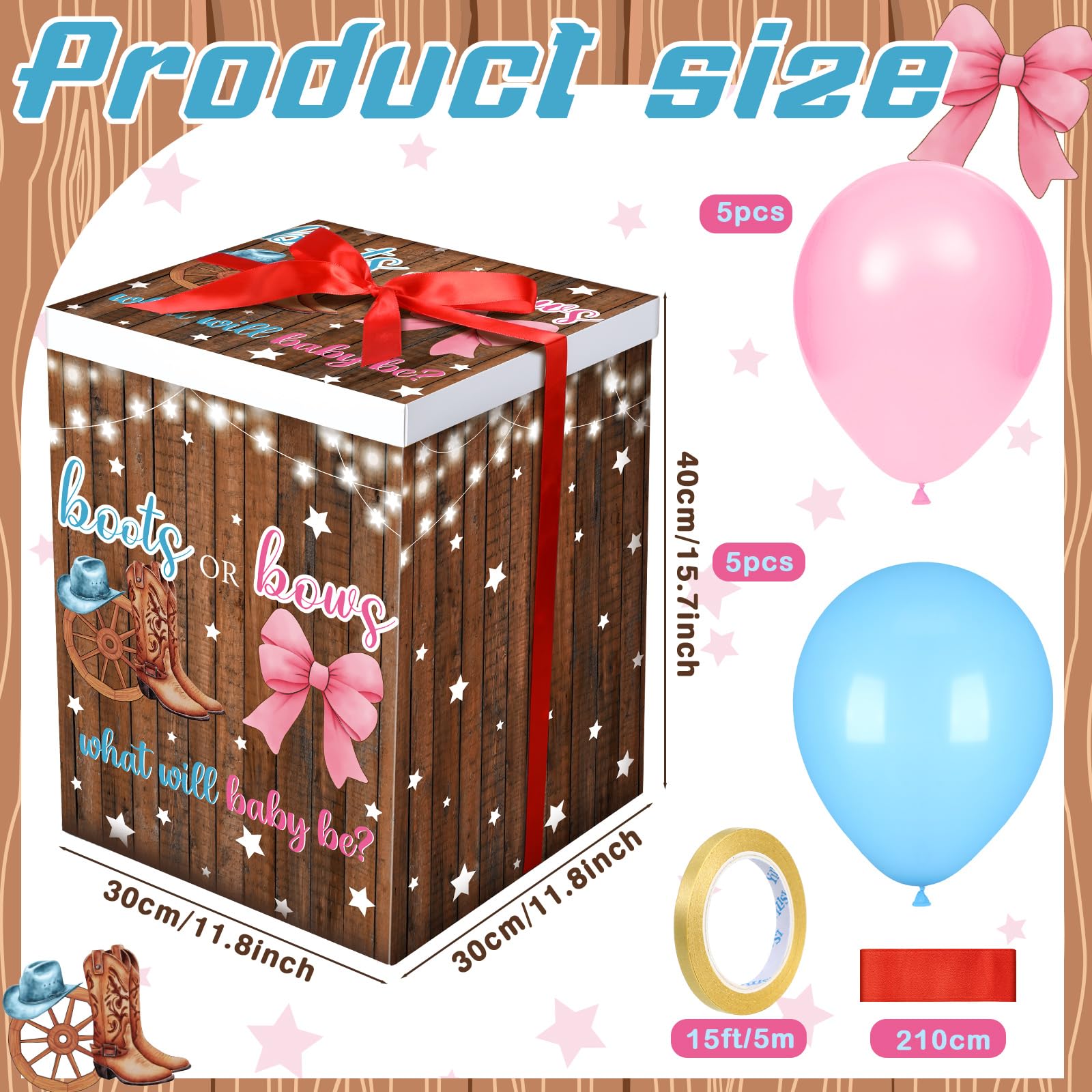 Hungdao Gender Reveal Balloon Box with Ribbon and 10 Pink and Blue Balloons Gender Reveal Games He