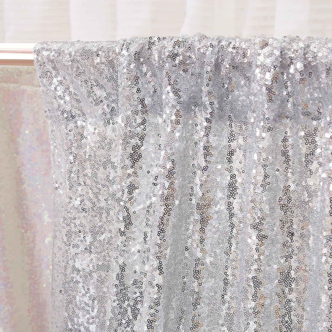 Poise3EHome 6FT x 6FT Sequin Photography Backdrop Curtain for Party Decoration, Silver