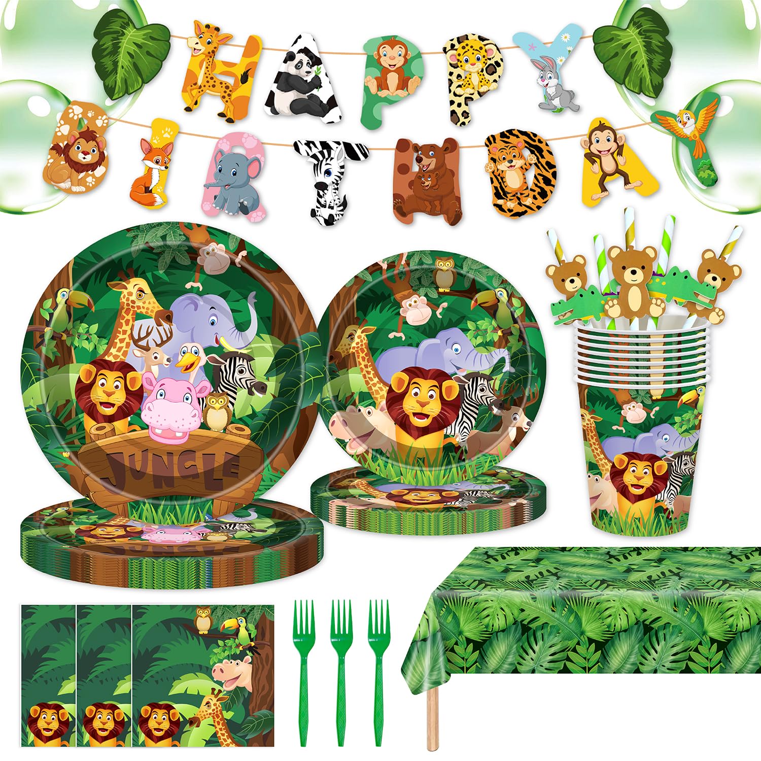 146Pcs Jungle Wild Animal Plates and Napkins Jungle Safari Party Supplies Includes Plates, Napkin