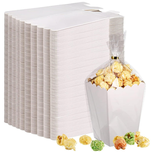 Zopeal 200 Pcs Mini Popcorn Boxes and Clear Treat Bag Set, Bulk Popcorn Bags Open Top Paper Popcorn Containers with Treat Bags Popcorn Candy Boxes for Movie, Party, 3 x 4 Inch (White)