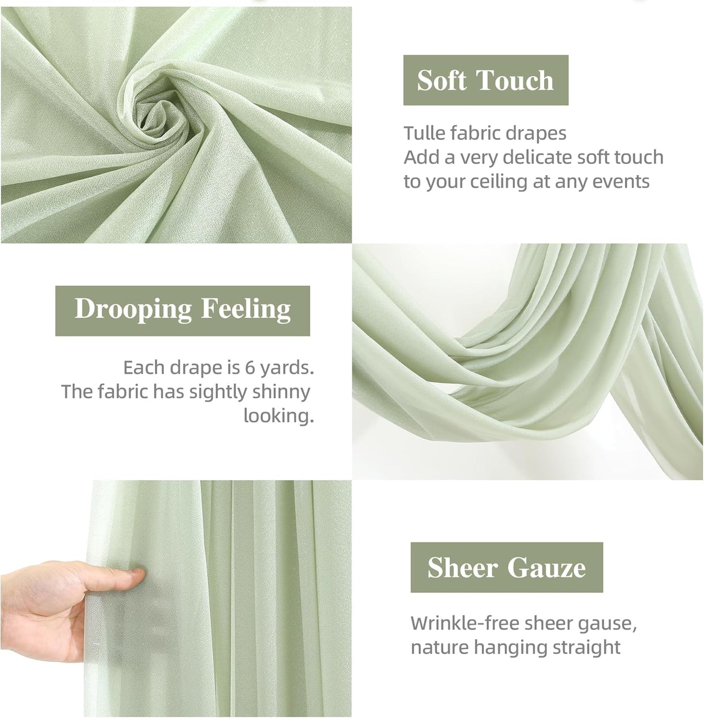 PARTISKY Wedding Arch Draping Fabric, 1 Panel 28" x 19Ft Sage Green Sheer Fabric Drapes Backdrop Curtain for Wedding Ceremony Party Ceiling Decor（1 Panel）, Sage Green