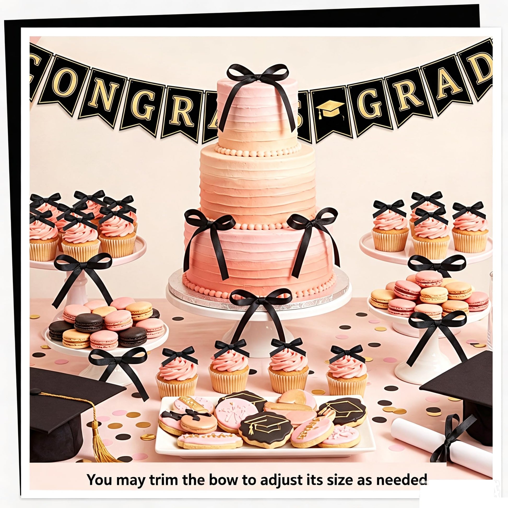30 Pack Bow Cake Toppers Black Ribbon Bows for Cake Back to School Decor