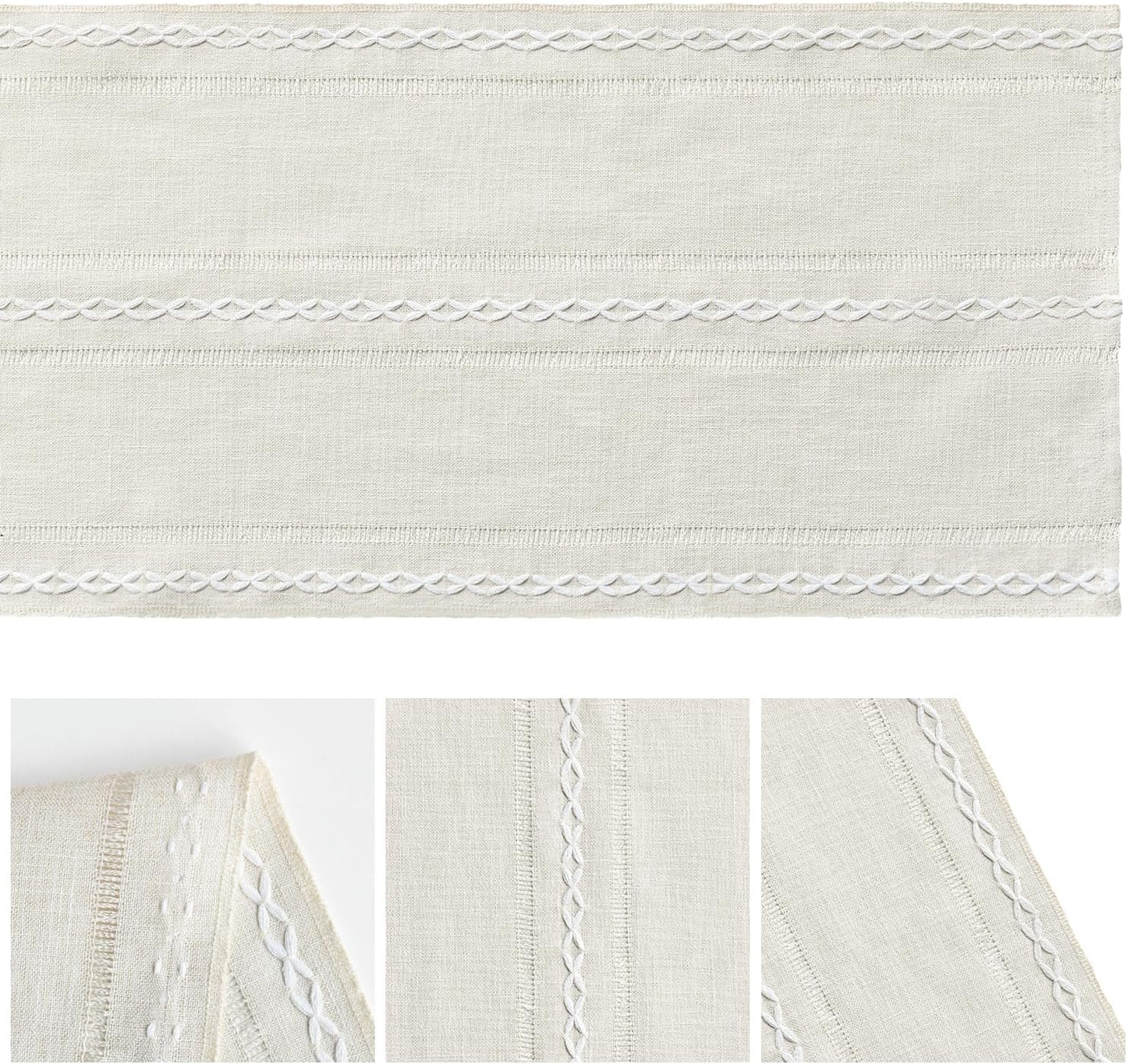 Artoid Mode Beige Rustic Cotton Linen Table Runner, Seasonal Embroidered Hollow Kitchen Dining Table Decoration for Home Party Decor 13x72 Inch