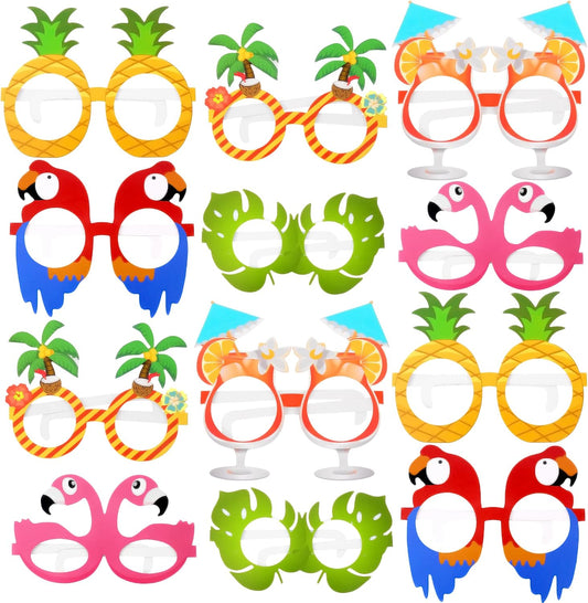 KatchOn, Tropical Hawaiian Photo Booth Props - Pack of 12,Luau Party Decorations | Luau Glasses for Hawaiian Party Decoration | Luau Photo Booth Props, Aloha Party Decoration, Summer Party Decorations