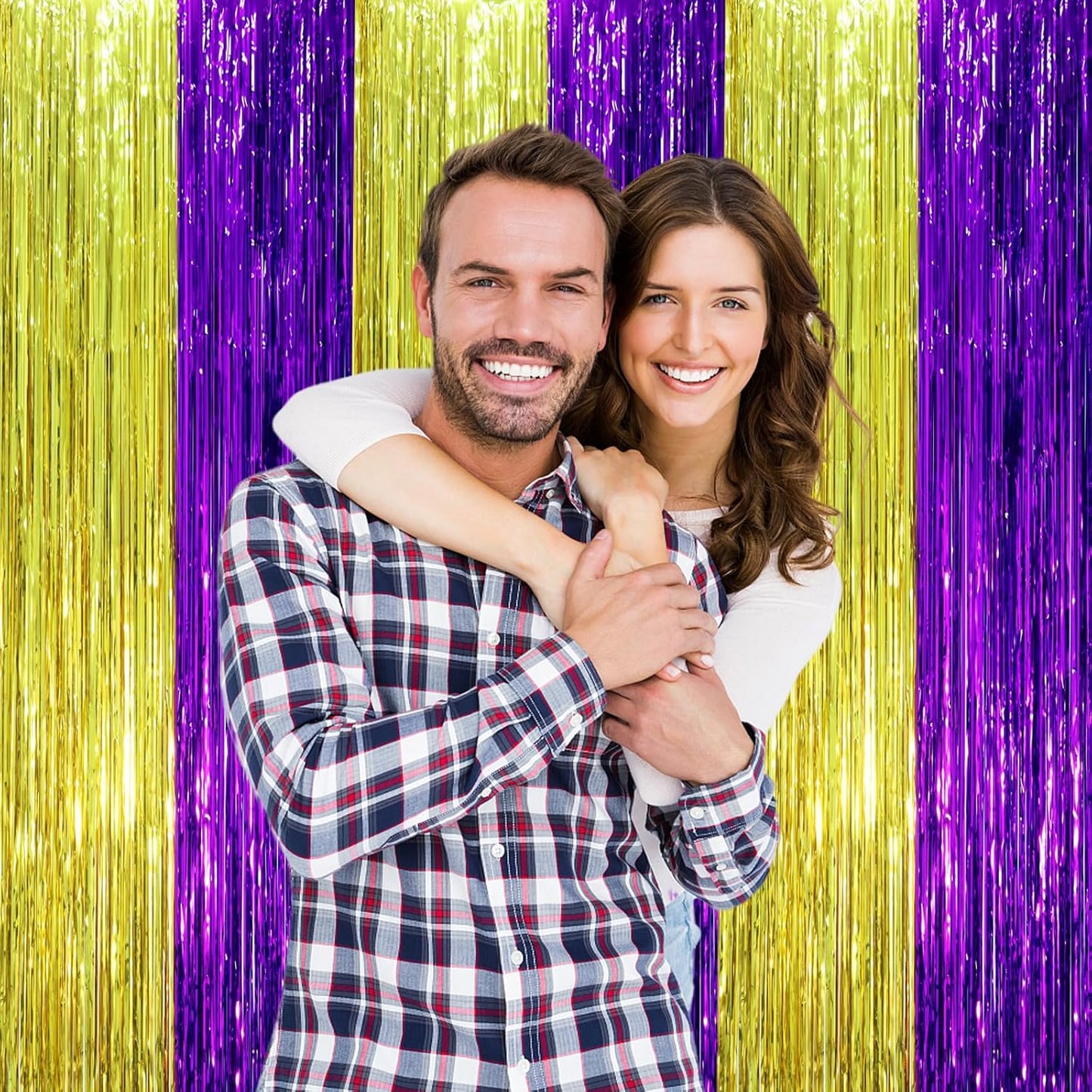 2 Pack Purple and Gold Foil Fringe Backdrop Curtains, Tinsel Streamers Party Decorations, Fringe Backdrop, Door Shimmer for Graduation or Birthday Party