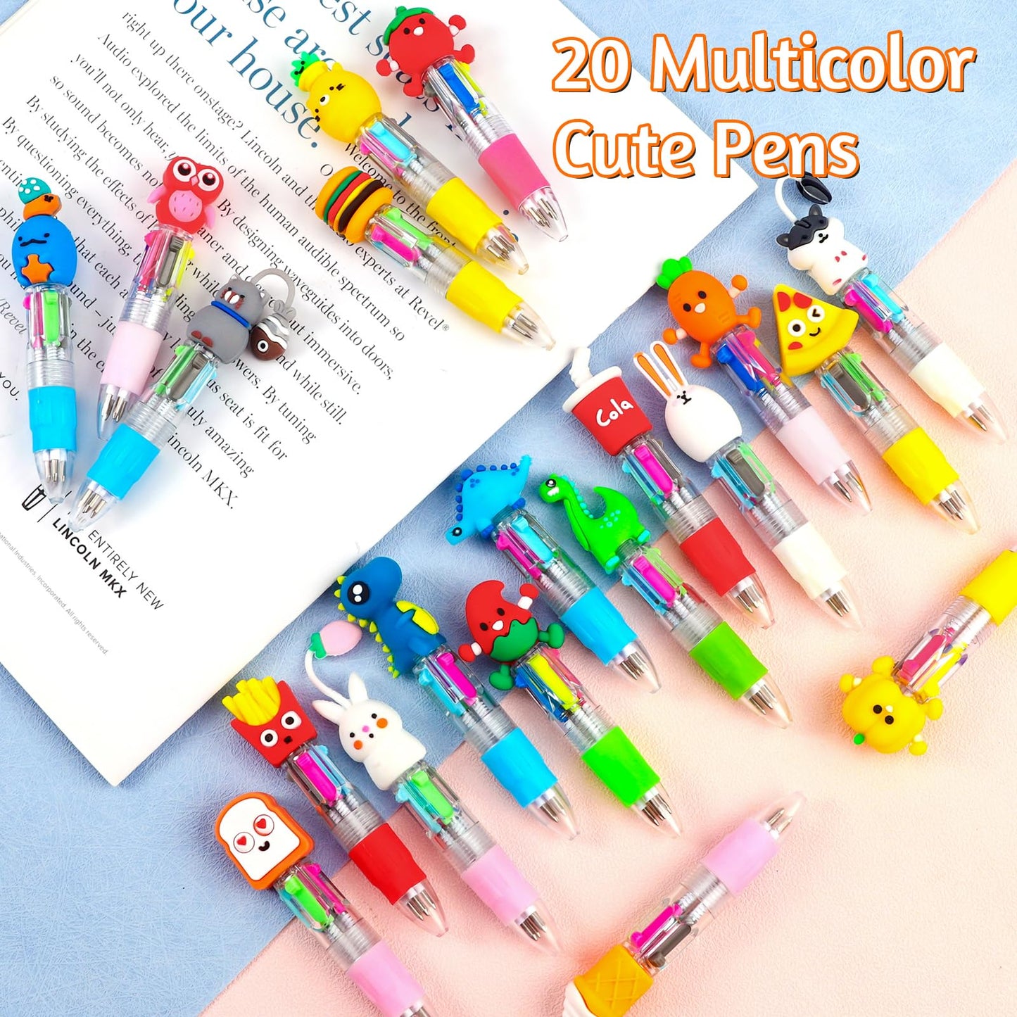 CZWZ 20Pcs Mini Multicolor Pens in One 4-in-1 Cute Pens Bulk for Kids, Fun Kawaii Ballpoint Pens