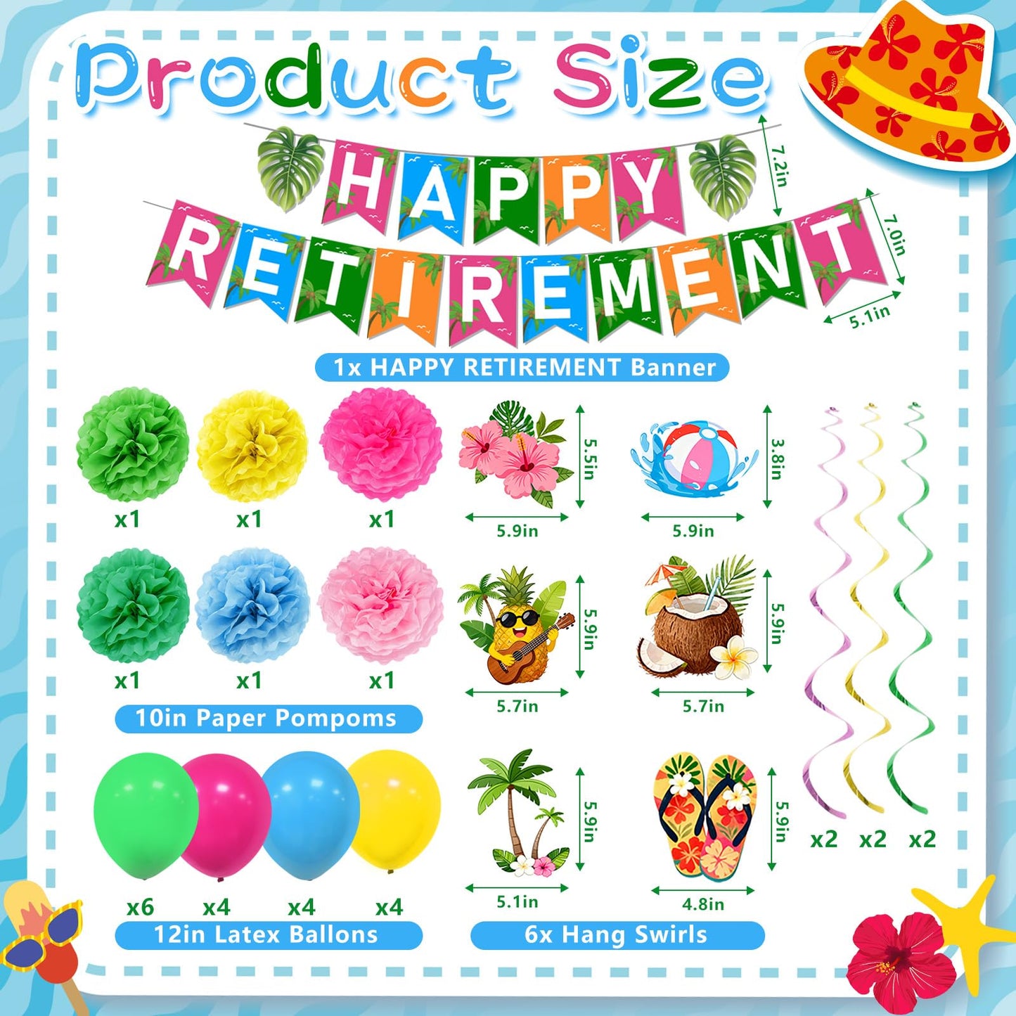 Hawaiian Retirement Party Decorations for Men Women Tropical