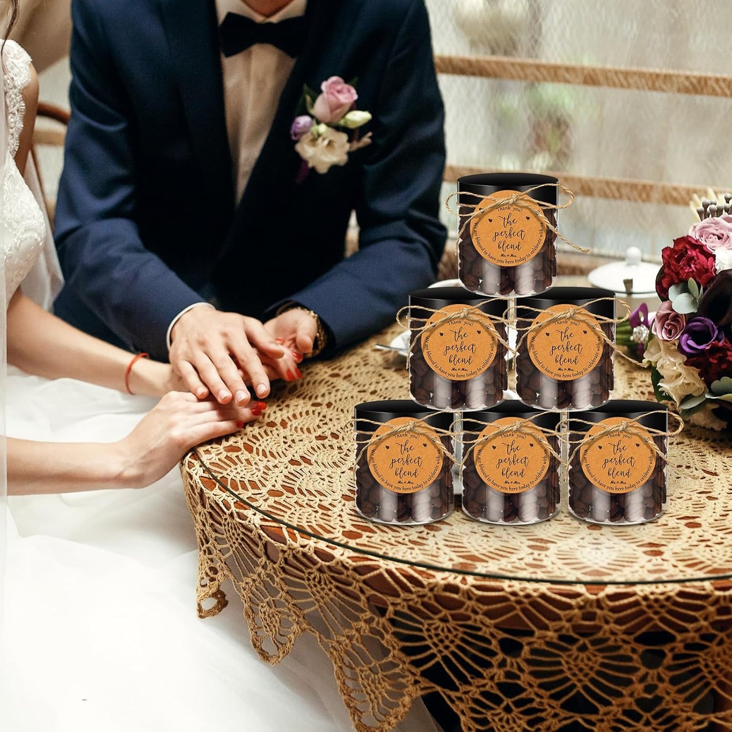 102 Pcs Coffee Bean Wedding Favors for Guests 50 Coffee Bean Jars with Lids 50 Thank You Tags Wedding Tags with Hemp Ropes Thank You Gifts, No Beans