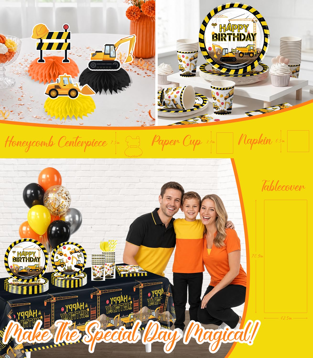 289Pcs Construction Birthday Party Supplies, All-in-One Set for 25 Guests