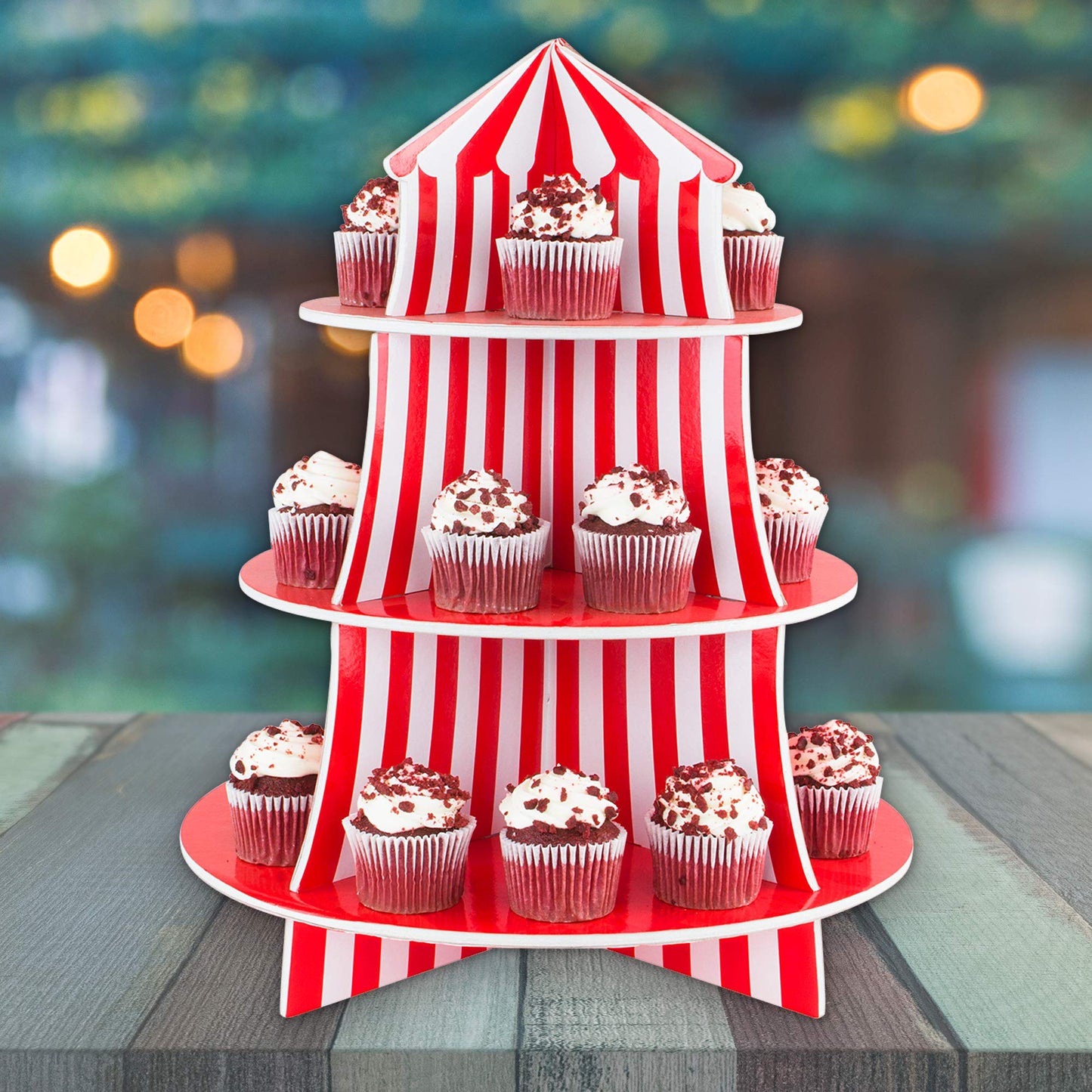 Super Z Outlet 3 Tier Cupcake Foam Stand with Circus Carnival Tent Design for Desserts, Birthdays