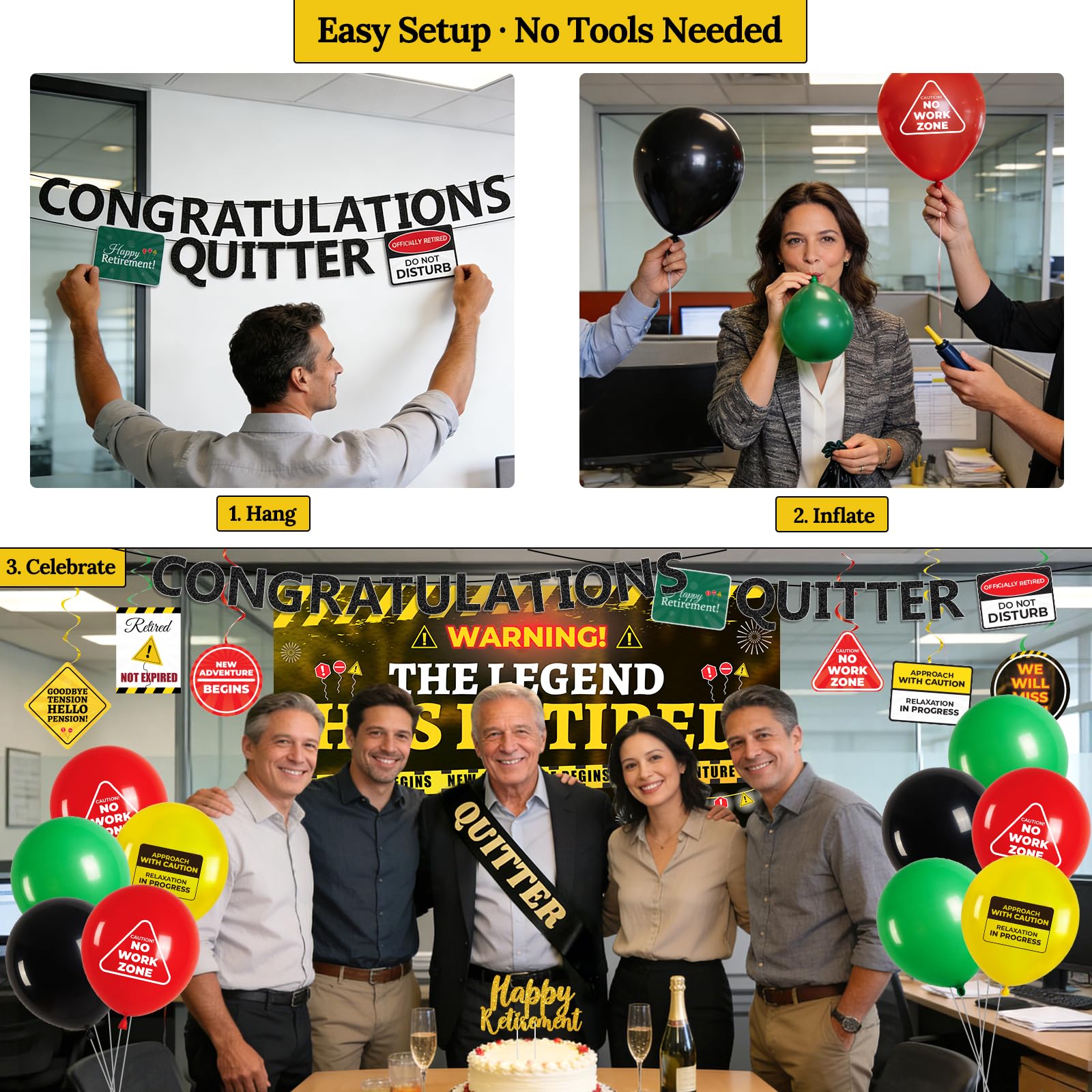 Retirement Party Decorations for Coworker, Funny Warning Theme Happy Retirement Decorations with