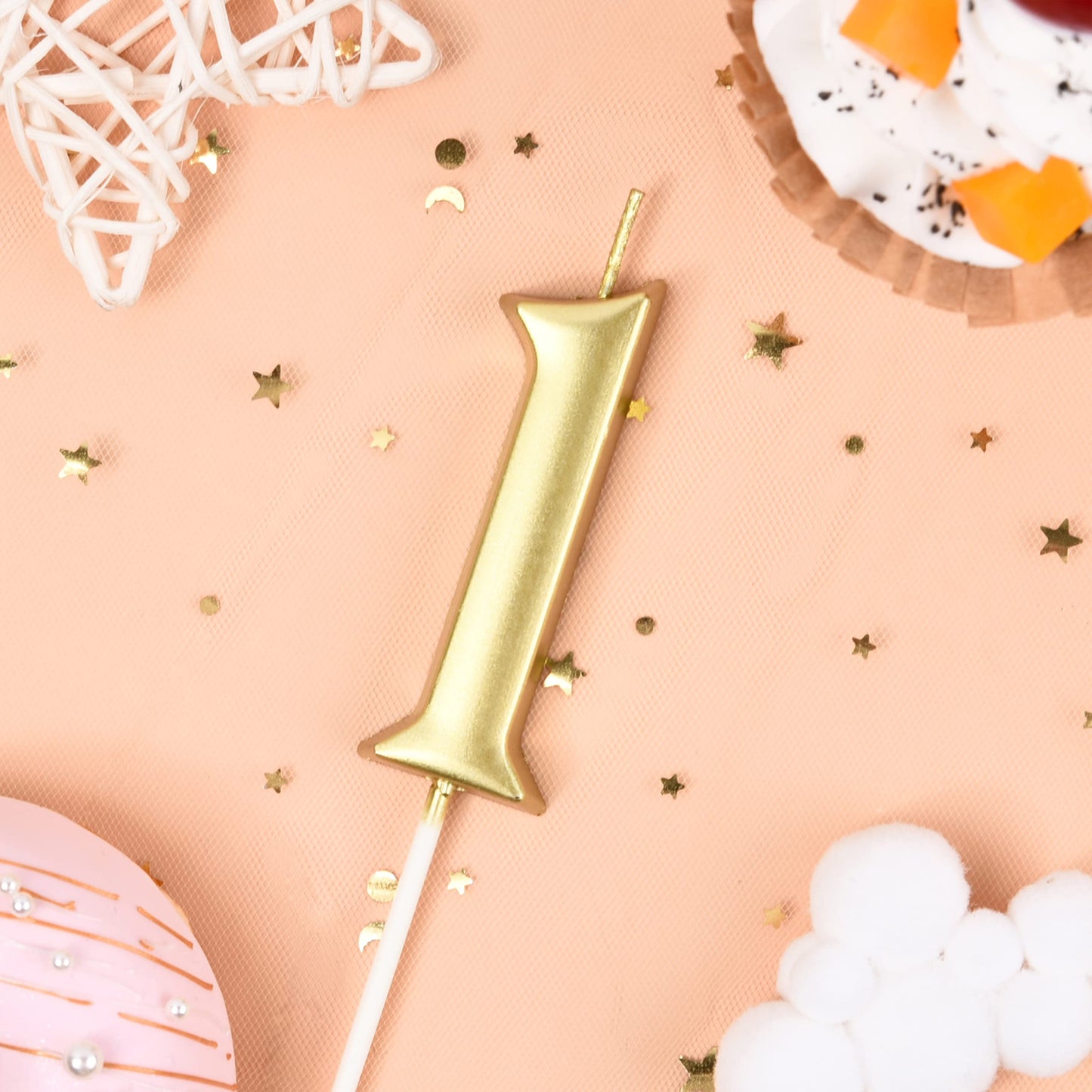 PHD CAKE 2.76 Inch Elegant Gold 1 Number Birthday Candles, Gold Number Candles, Cake Number