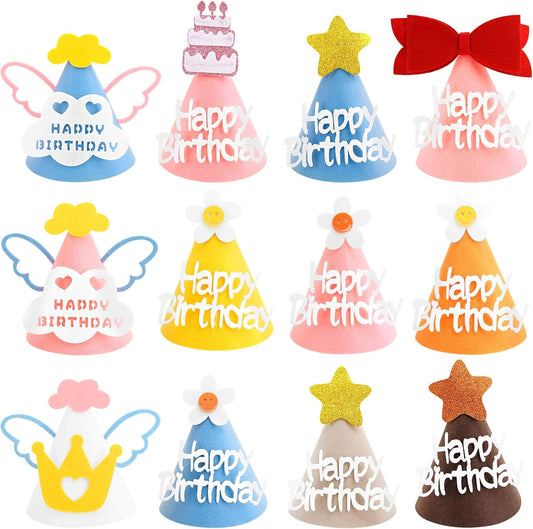 CANREVEL 12 PCS Party Hats for Kids and Adults, Party Headwear, Happy Birthday Hats, Birthday Party Decorations